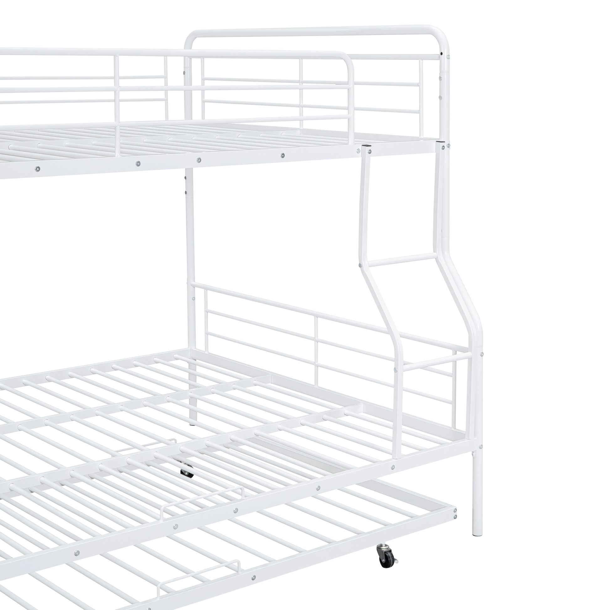 Full Xl Over Queen Metal Bunk Bed With Twin Size Trundle, White White Iron