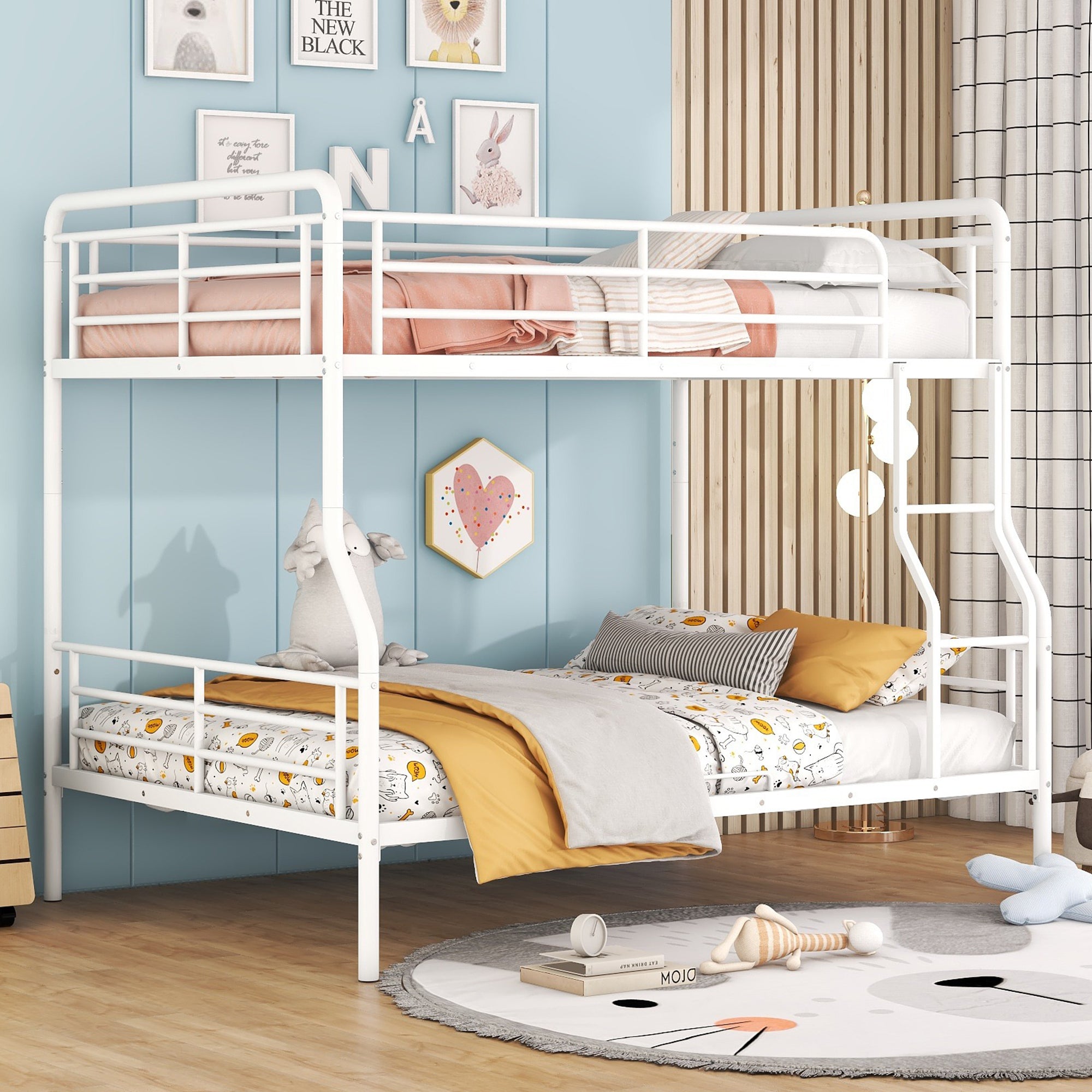 Full Xl Over Queen Metal Bunk Bed, White White Iron