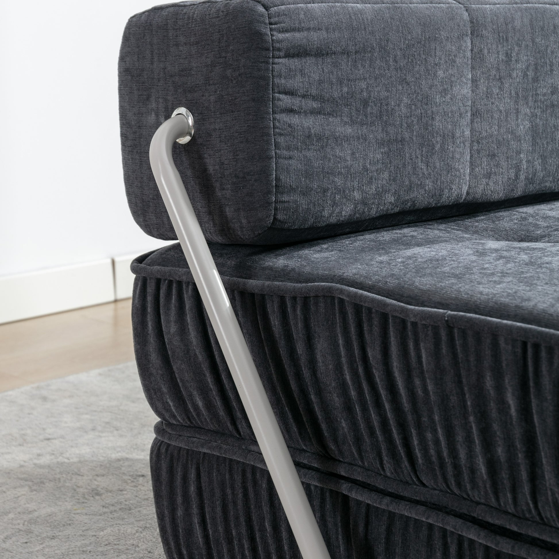 Folding Sofa Bed, Futon Sleeper Chair, Convertible Chair Floor Couch & Sleeping Mattress For Living Room, Guest Room, Home Office, Apartment, Small Space, Bed, Removable Back Cushion, Grey, 1 Seat Grey Chenille Primary Living Space Pillow Back Soft