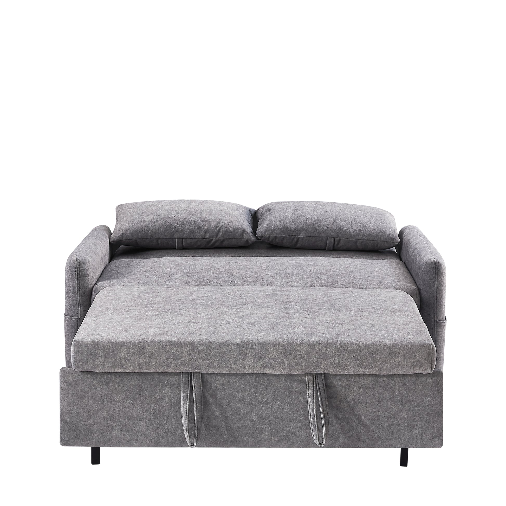 55.1" Pull Out Sleep Sofa Bed Loveseats Sofa Couch With Adjsutable Backrest, Storage Pockets, 2 Soft Pillows, Usb Ports For Living Room, Bedroom, Apartment, Office,Grey Old Sku Wf307821Aae Grey Foam Microfiber