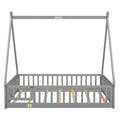 Full Tent Shaped Floor Bed, With Guardrails, Slats, Door ,Grey Full Grey Wood Bedroom American Design Pine Bed Frame Pine
