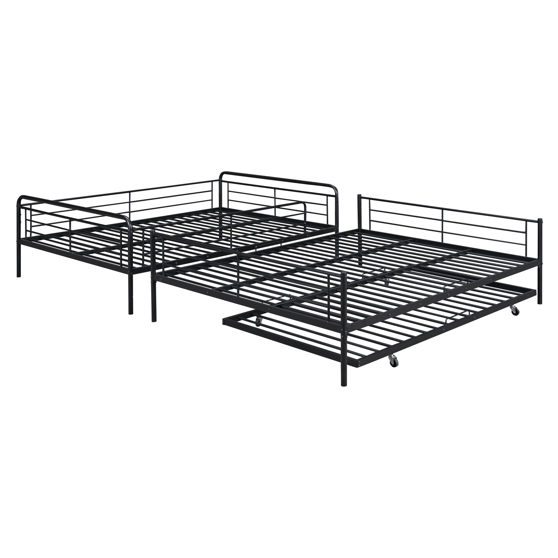 Full Xl Over Queen Metal Bunk Bed With Twin Size Trundle, Black Black Iron
