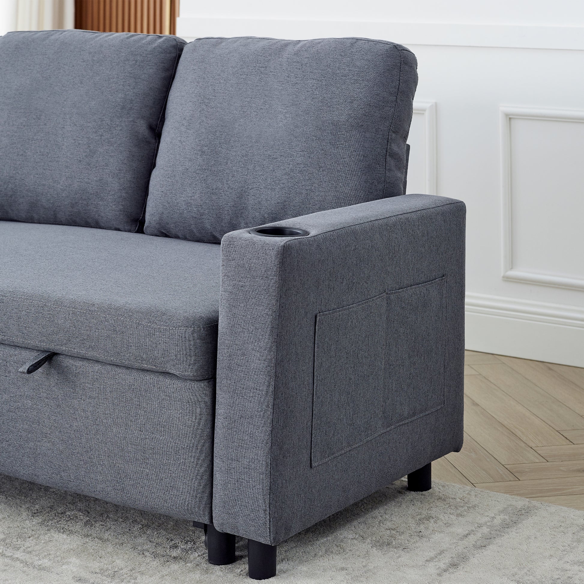 Fx78.7"Comfortable Linen L Shaped Combo Sofa Sofa Bed, Living Room Furniture Sets For Tight Spaces, Reversible Sleeper Combo Sofa With Pullout Bed,Reversible Sofa Bed For Living Room, Office, Apartmen Dark Gray Linen Wood Primary Living Space Foam Fabric