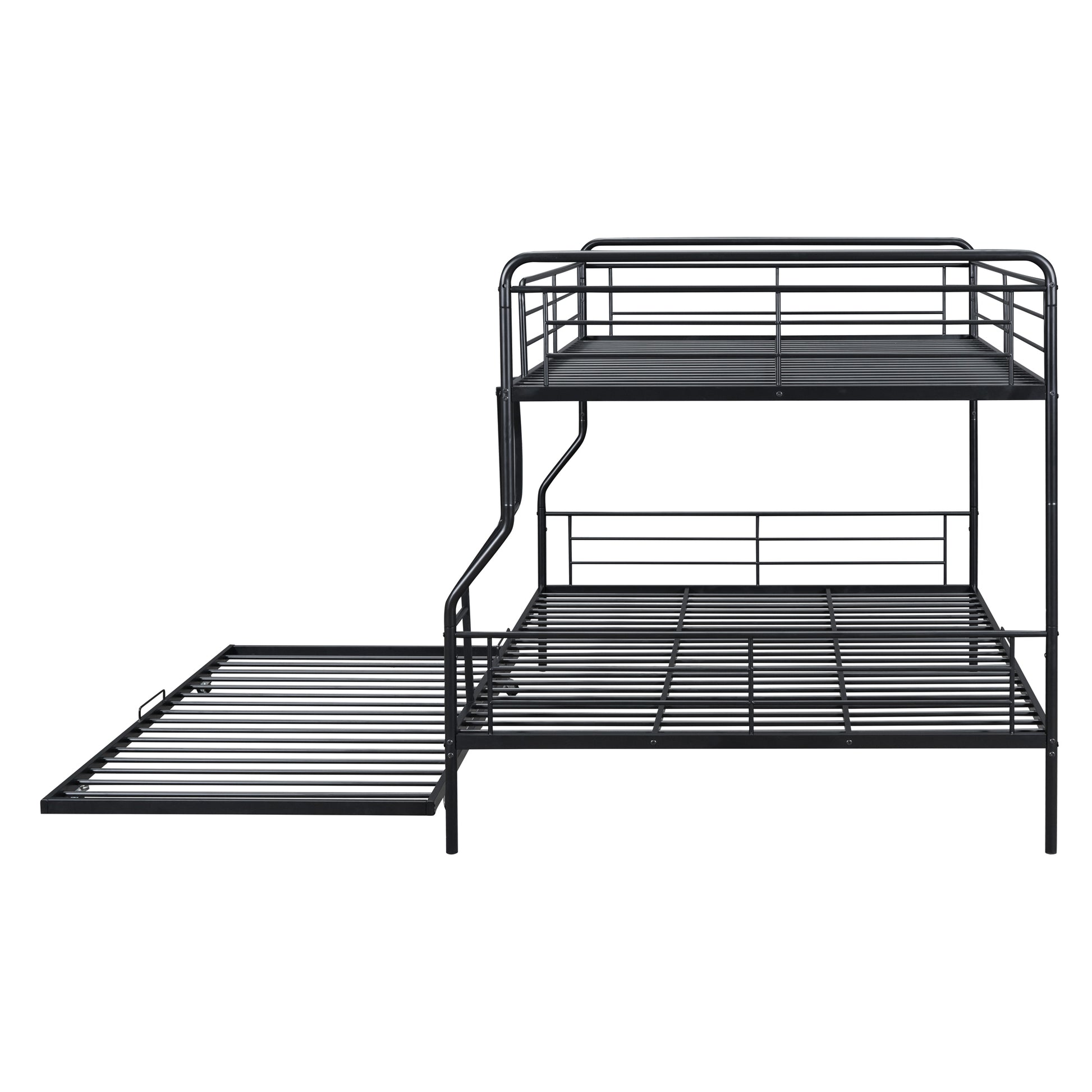 Full Xl Over Queen Metal Bunk Bed With Twin Size Trundle, Black Black Iron