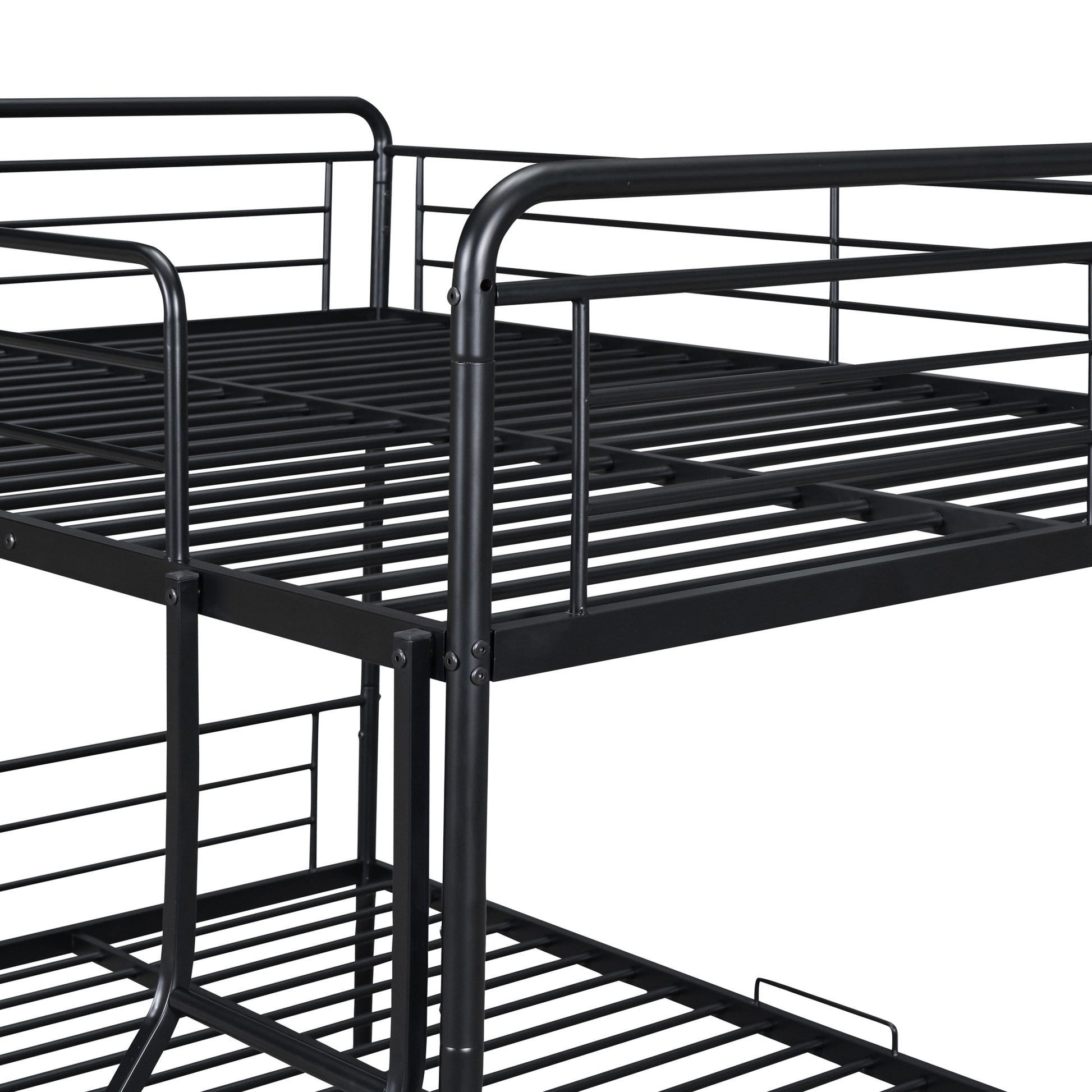 Full Xl Over Queen Metal Bunk Bed With Twin Size Trundle, Black Black Iron