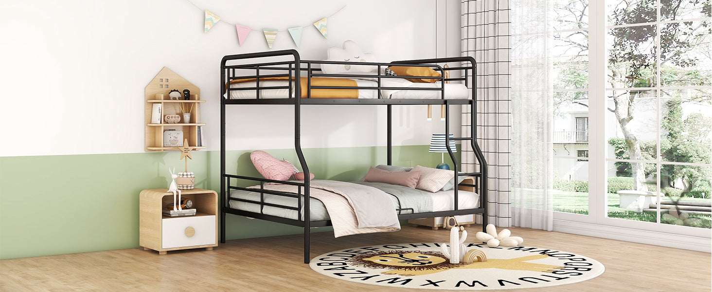 Full Xl Over Queen Metal Bunk Bed, Black Black Iron