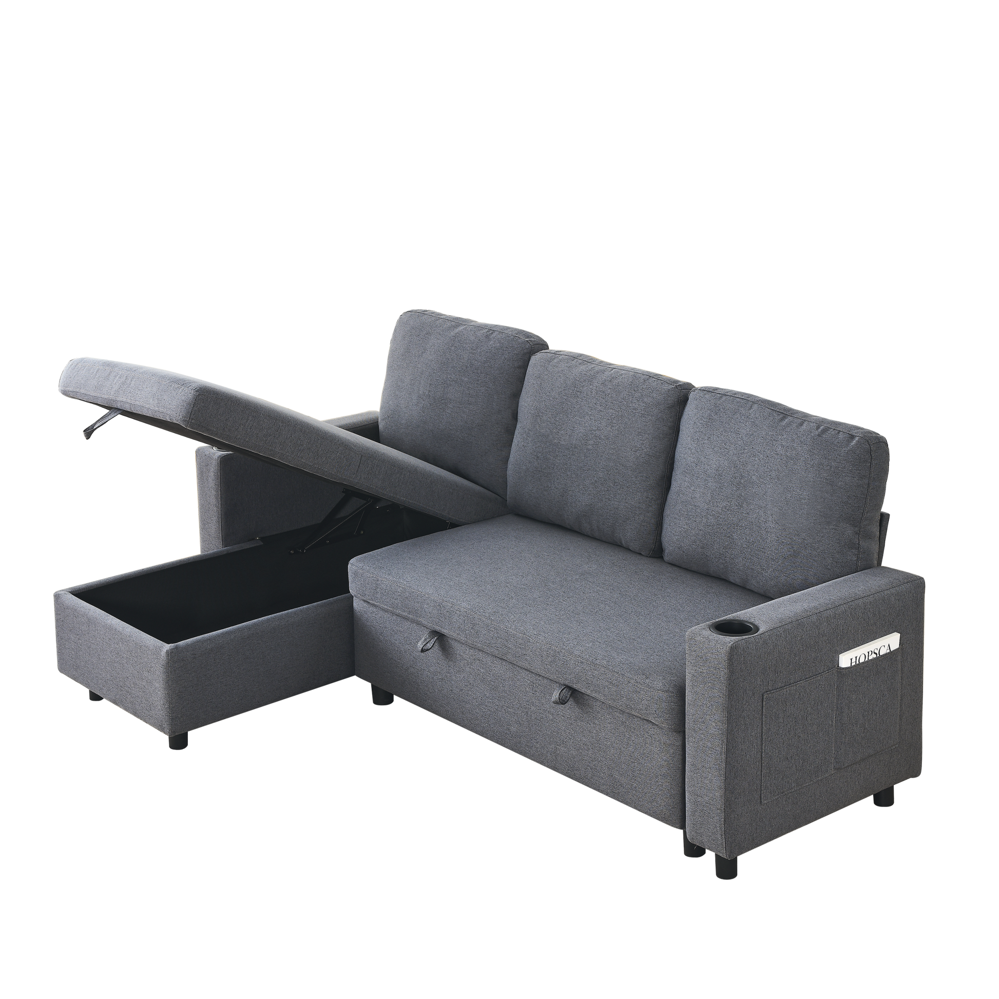 Fx78.7"Comfortable Linen L Shaped Combo Sofa Sofa Bed, Living Room Furniture Sets For Tight Spaces, Reversible Sleeper Combo Sofa With Pullout Bed,Reversible Sofa Bed For Living Room, Office, Apartmen Dark Gray Linen Wood Primary Living Space Foam Fabric