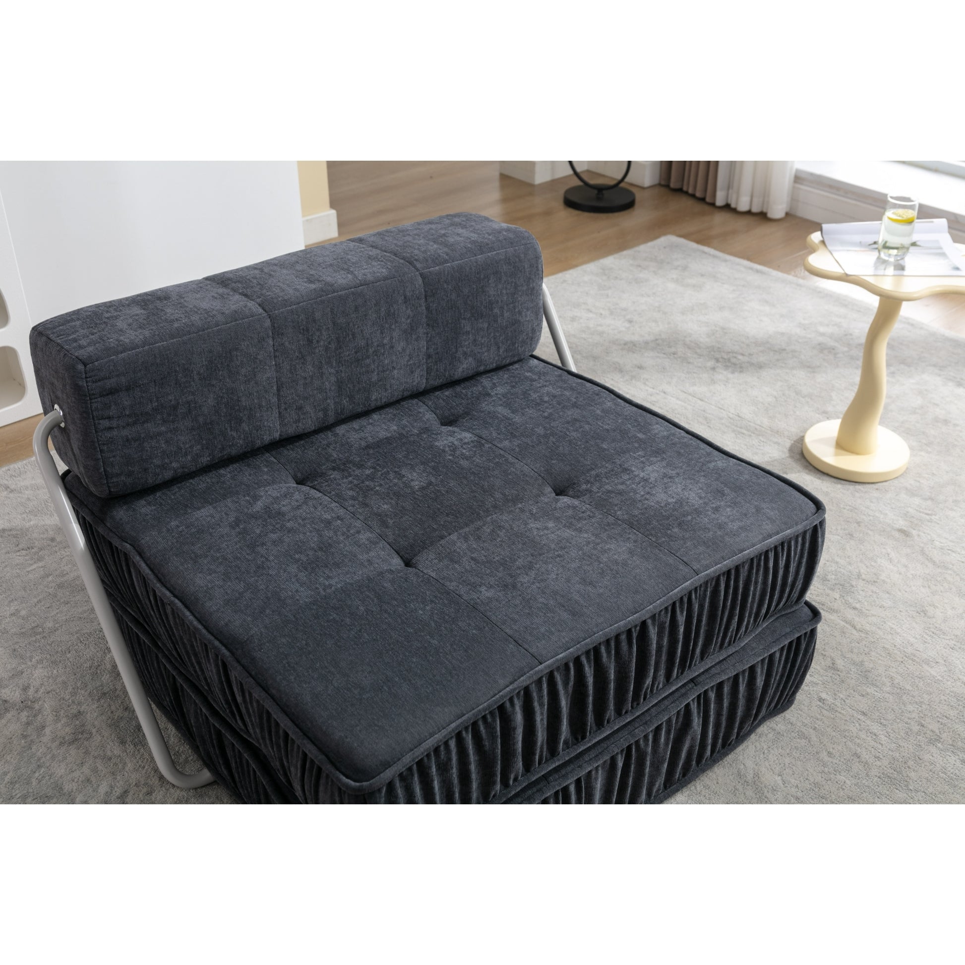 Folding Sofa Bed, Futon Sleeper Chair, Convertible Chair Floor Couch & Sleeping Mattress For Living Room, Guest Room, Home Office, Apartment, Small Space, Bed, Removable Back Cushion, Grey, 1 Seat Grey Chenille Primary Living Space Pillow Back Soft