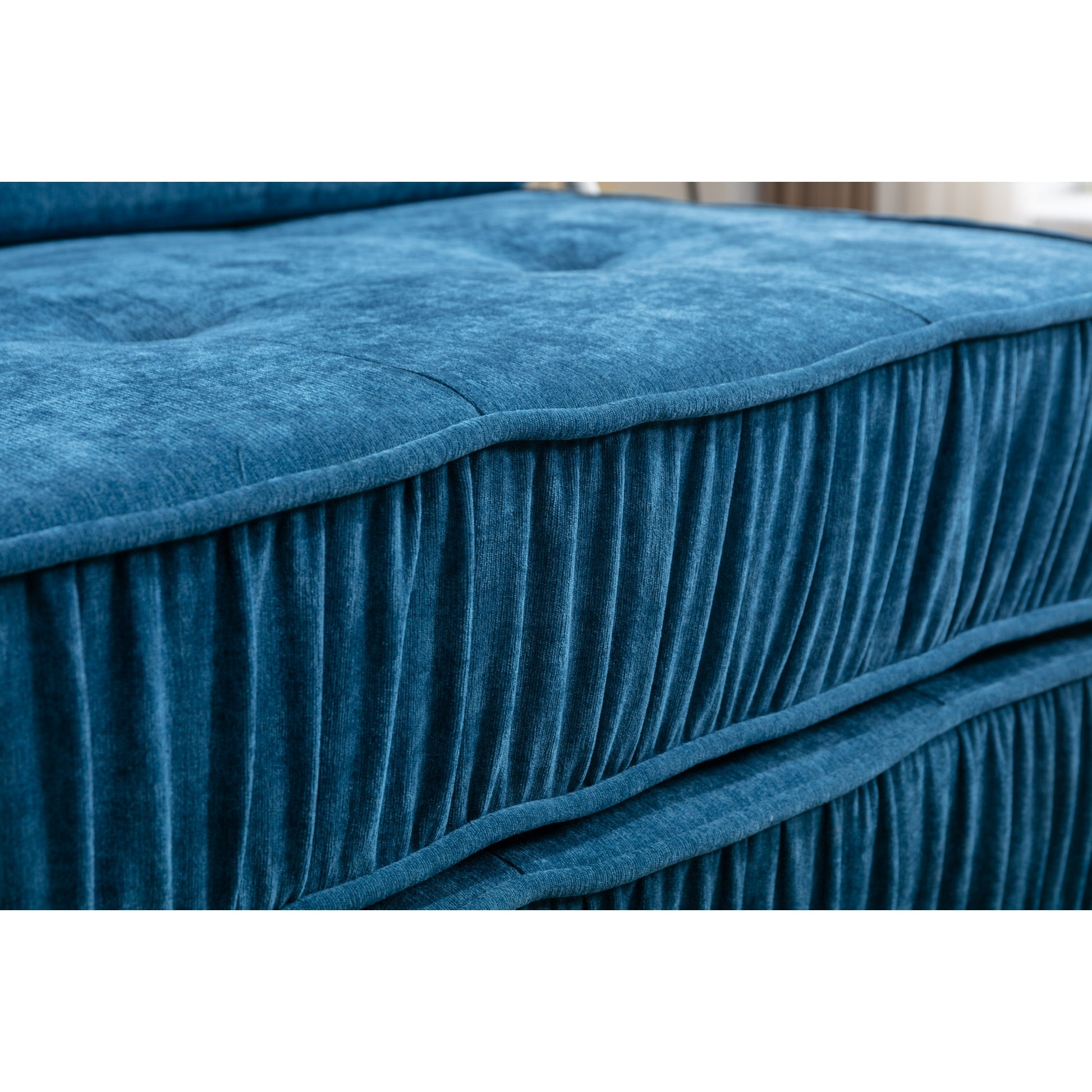 Folding Sofa Bed, Futon Sleeper Chair, Convertible Chair Floor Couch & Sleeping Mattress For Living Room, Guest Room, Home Office, Apartment, Small Space, Bed, Removable Back Cushion, Blue, 1 Seat Blue Chenille Primary Living Space Pillow Back Soft