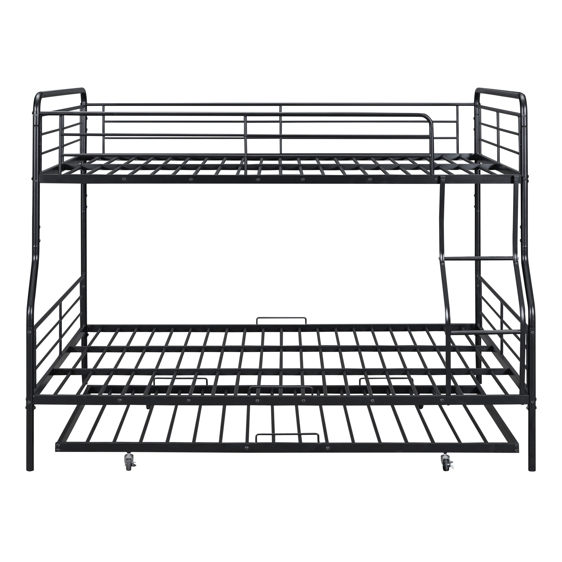Full Xl Over Queen Metal Bunk Bed With Twin Size Trundle, Black Black Iron