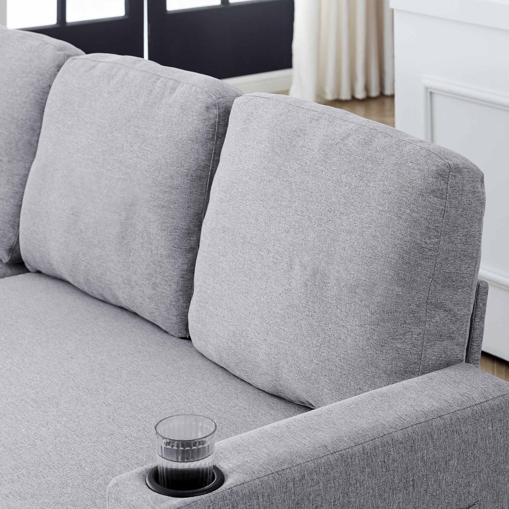 Fx78.7"Comfortable Linen L Shaped Combo Sofa Sofa Bed, Living Room Furniture Sets For Tight Spaces, Reversible Sleeper Combo Sofa With Pullout Bed,Reversible Sofa Bed For Living Room, Office, Apartmen Light Gray Linen Wood Primary Living Space Foam