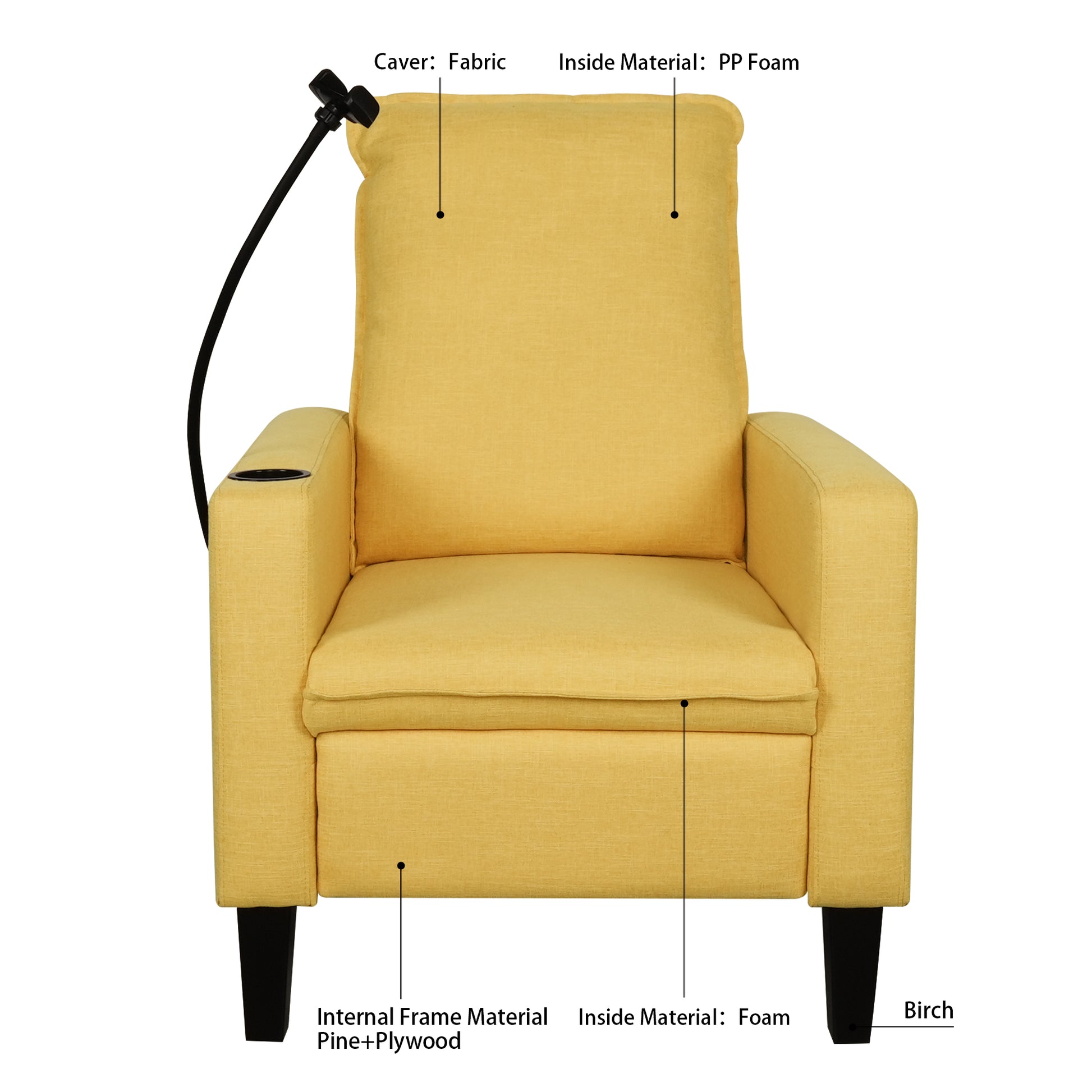 Recliner Chairs For Adults, Adjustable Recliner Sofa With Mobile Phone Holder & Cup Holder, Modern Reclining Chairs Fabric Push Back Recliner Chairs For Living Room, Bedroom, Yellow Yellow Foam Polyester