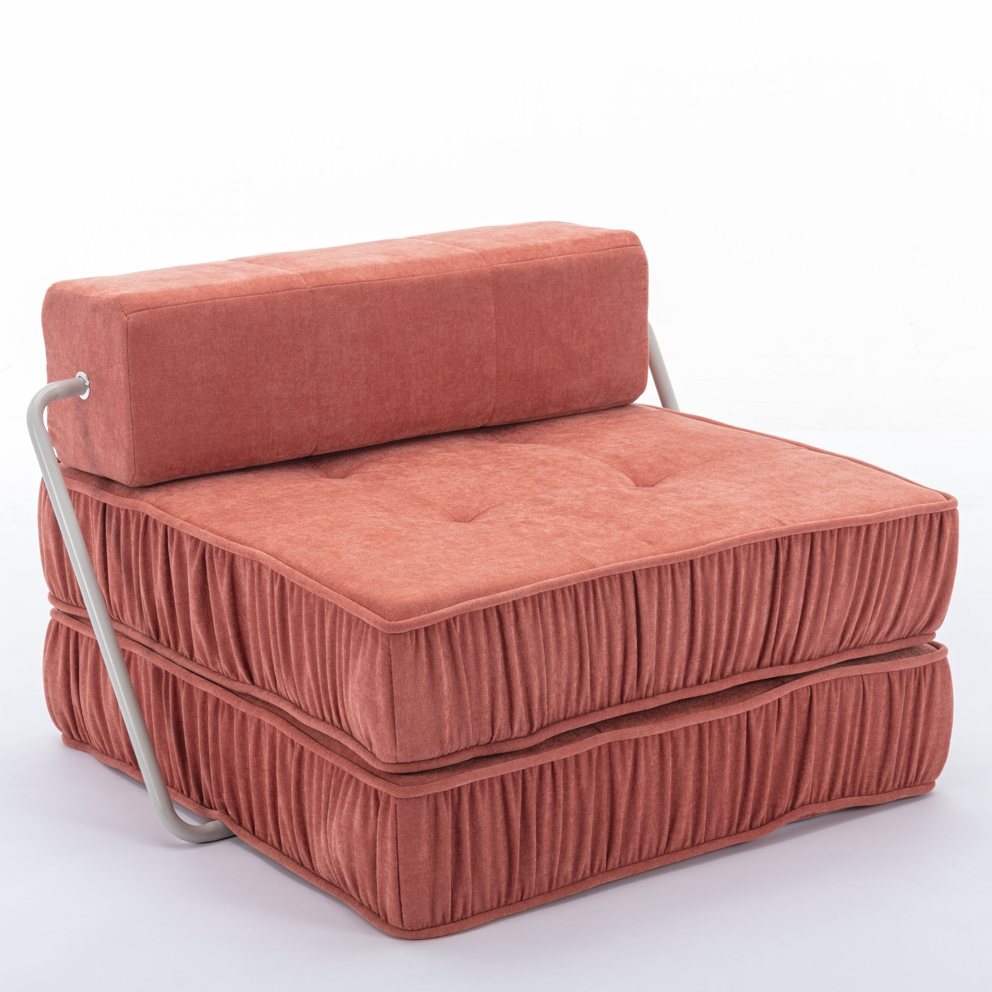 Folding Sofa Bed, Futon Sleeper Chair, Convertible Chair Floor Couch & Sleeping Mattress For Living Room, Guest Room, Home Office, Apartment, Small Space, Bed, Removable Back Cushion, Orange, 1 Seat Orange Chenille Primary Living Space Pillow Back Soft