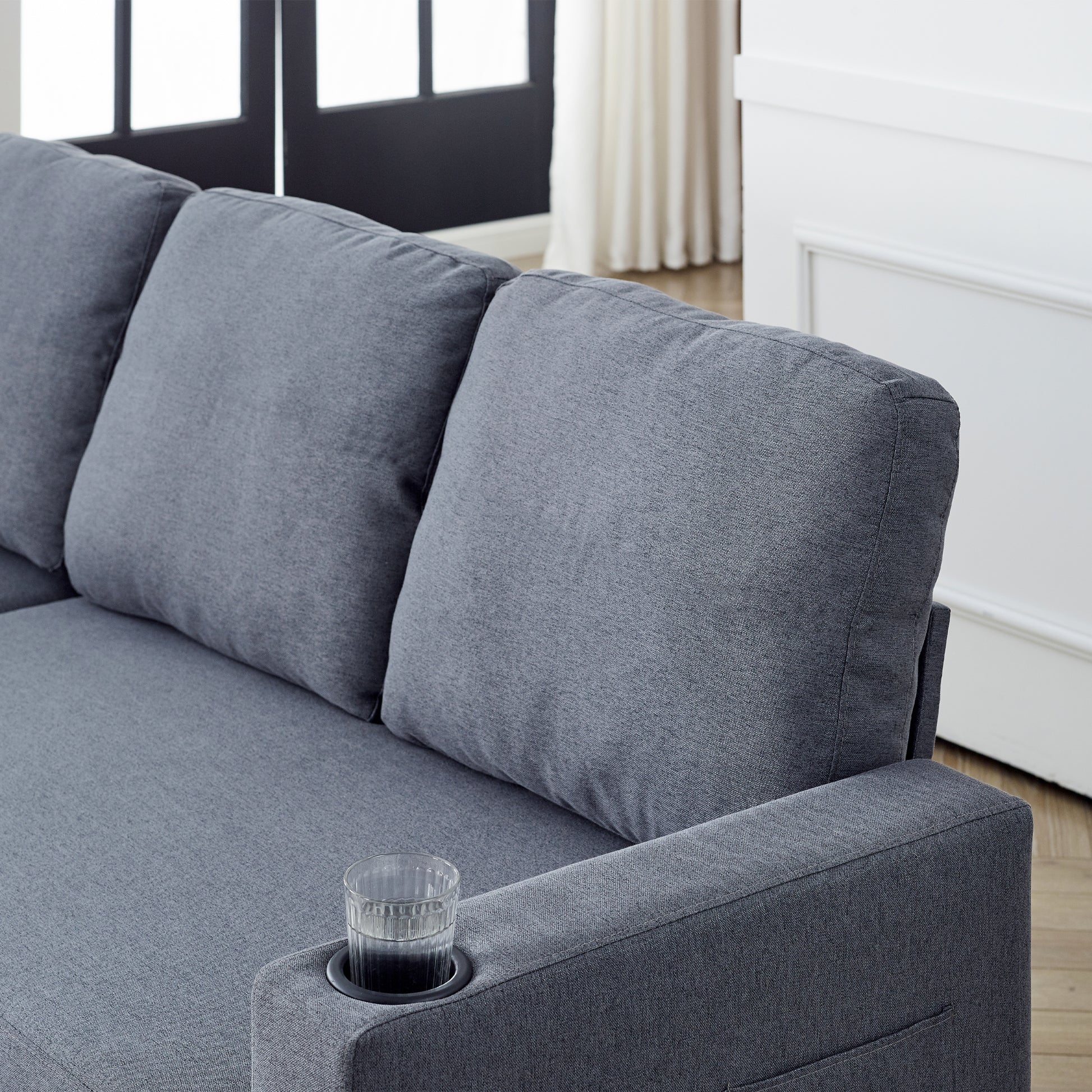 Fx78.7"Comfortable Linen L Shaped Combo Sofa Sofa Bed, Living Room Furniture Sets For Tight Spaces, Reversible Sleeper Combo Sofa With Pullout Bed,Reversible Sofa Bed For Living Room, Office, Apartmen Dark Gray Linen Wood Primary Living Space Foam Fabric