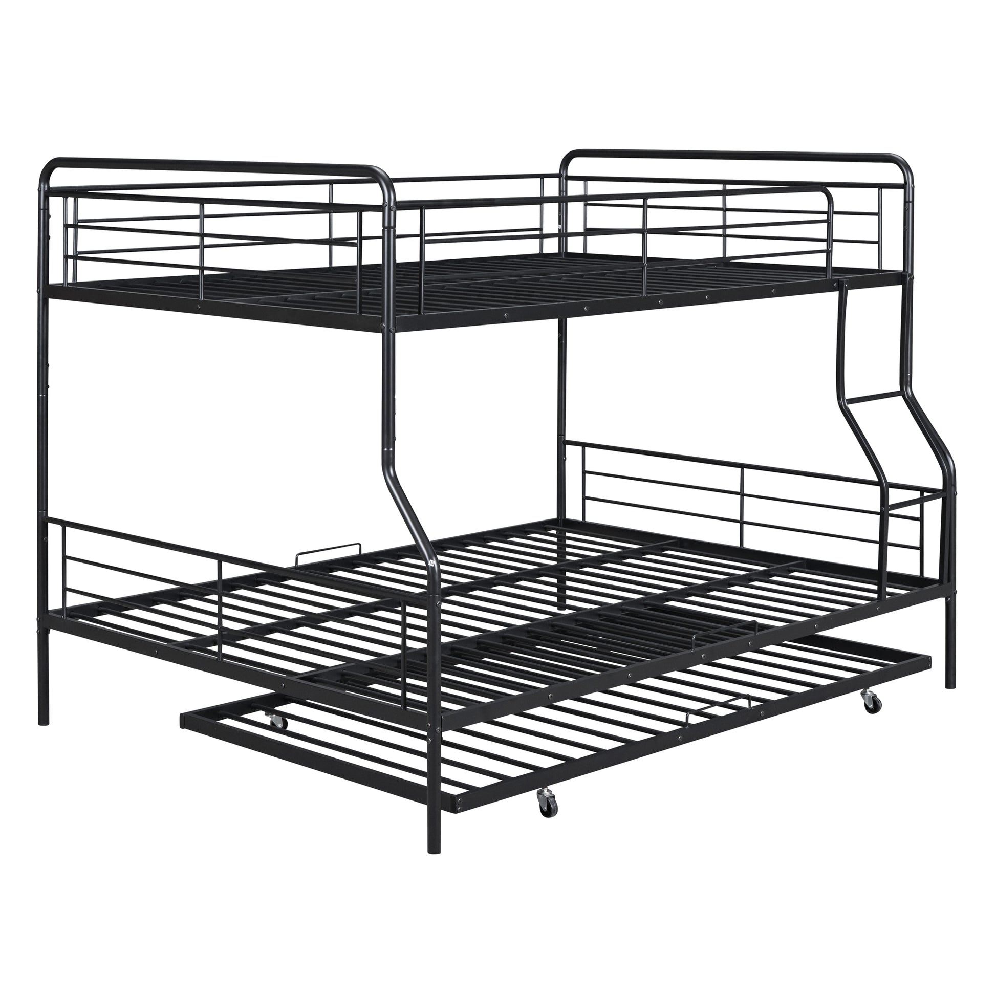 Full Xl Over Queen Metal Bunk Bed With Twin Size Trundle, Black Black Iron