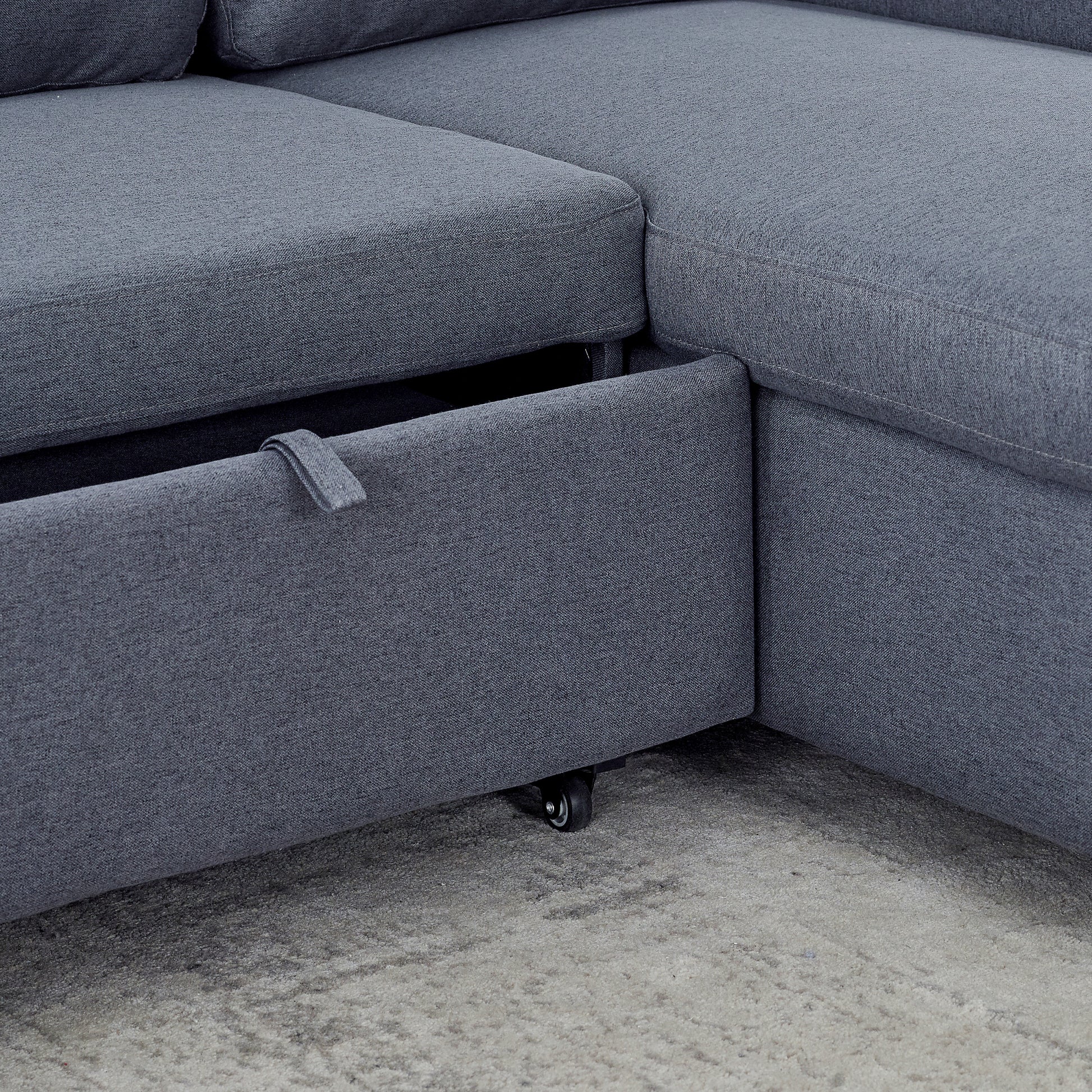 Fx78.7"Comfortable Linen L Shaped Combo Sofa Sofa Bed, Living Room Furniture Sets For Tight Spaces, Reversible Sleeper Combo Sofa With Pullout Bed,Reversible Sofa Bed For Living Room, Office, Apartmen Dark Gray Linen Wood Primary Living Space Foam Fabric