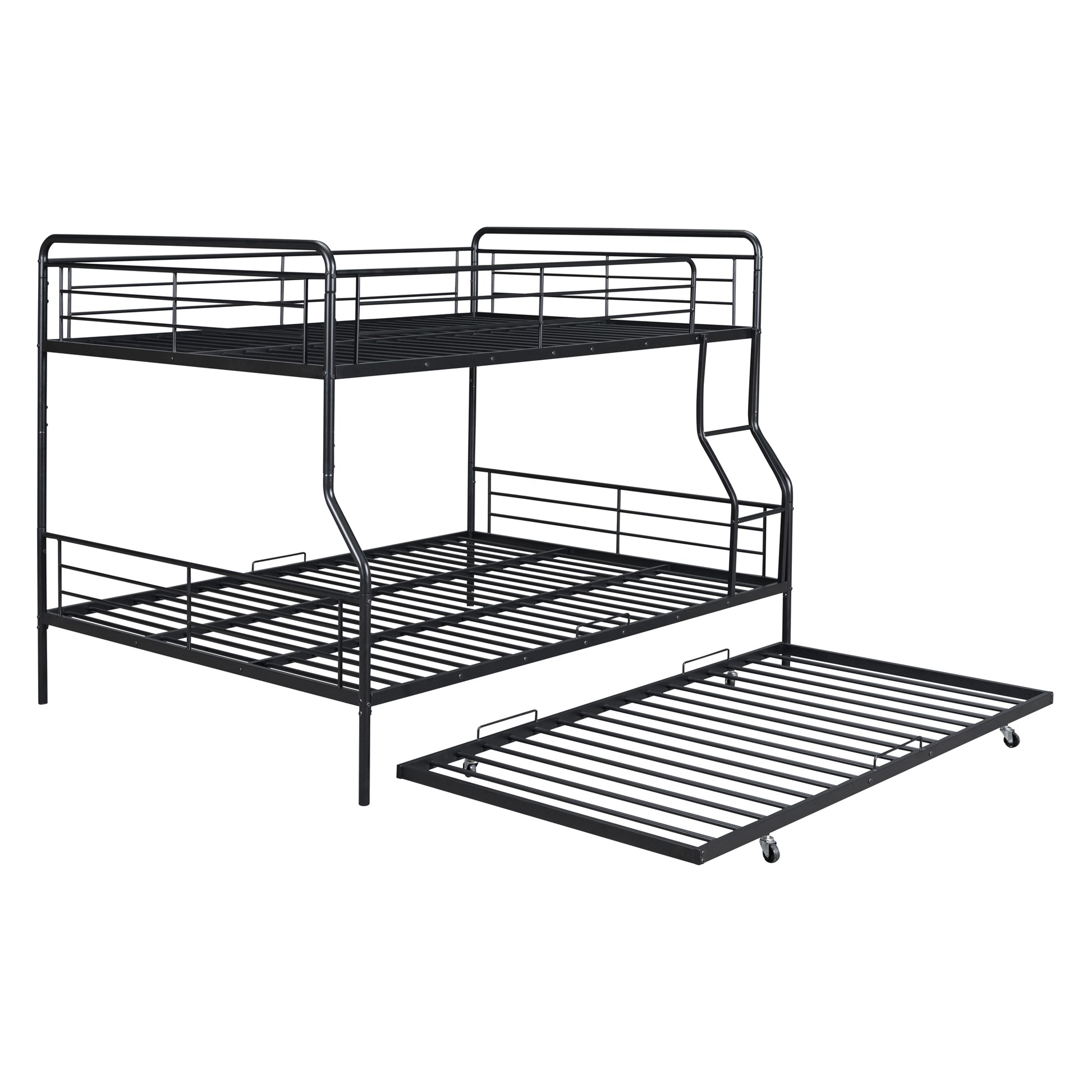 Full Xl Over Queen Metal Bunk Bed With Twin Size Trundle, Black Black Iron