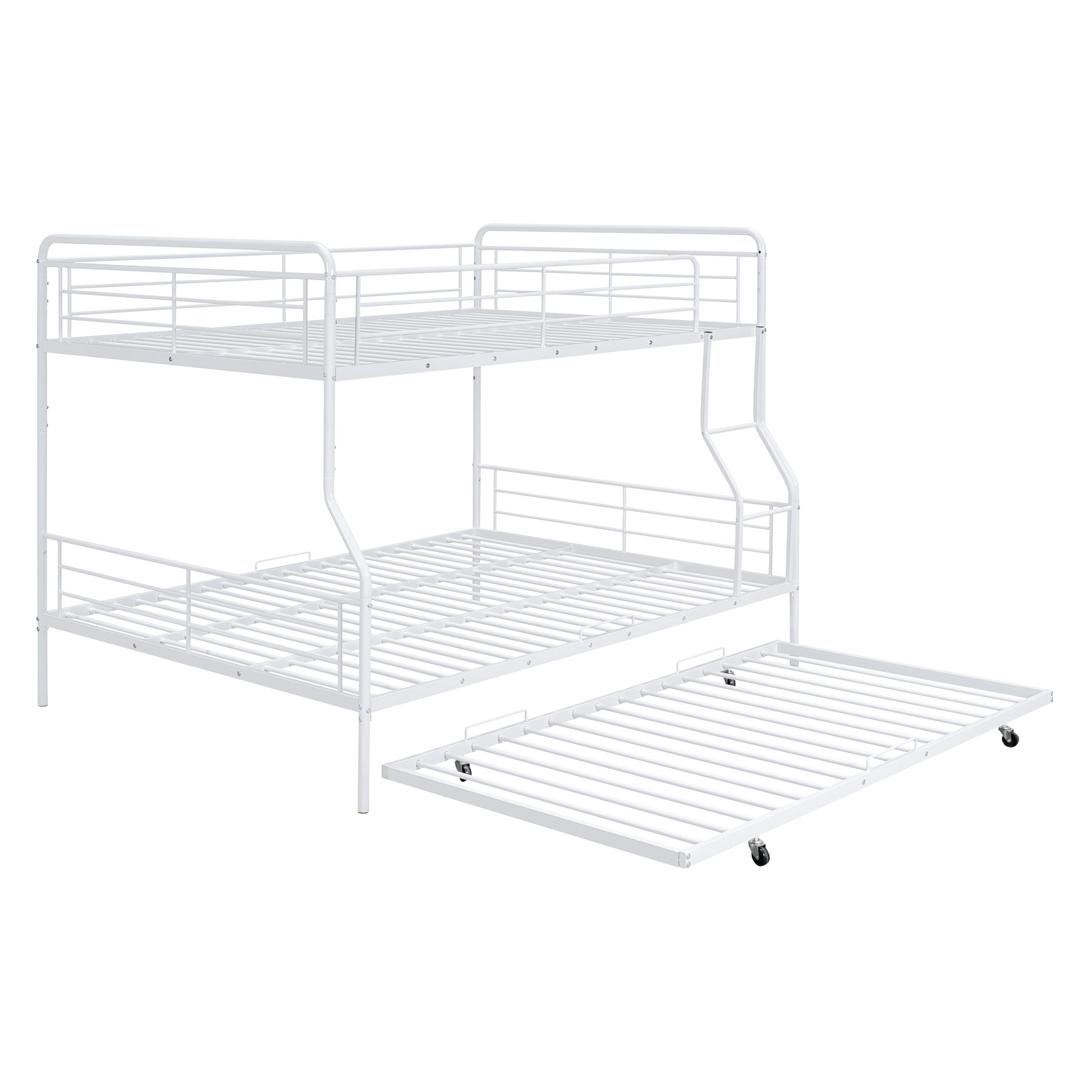Full Xl Over Queen Metal Bunk Bed With Twin Size Trundle, White White Iron
