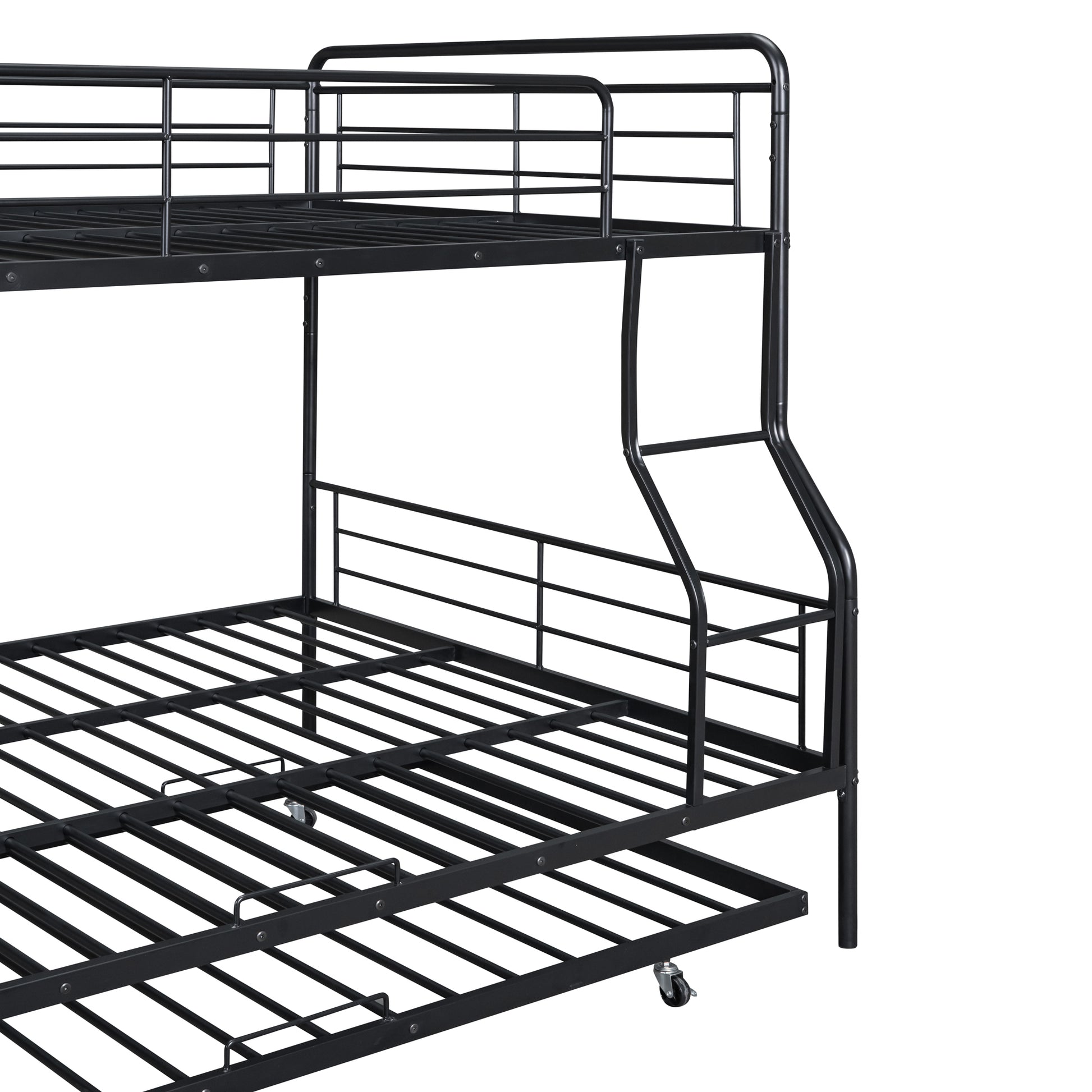 Full Xl Over Queen Metal Bunk Bed With Twin Size Trundle, Black Black Iron