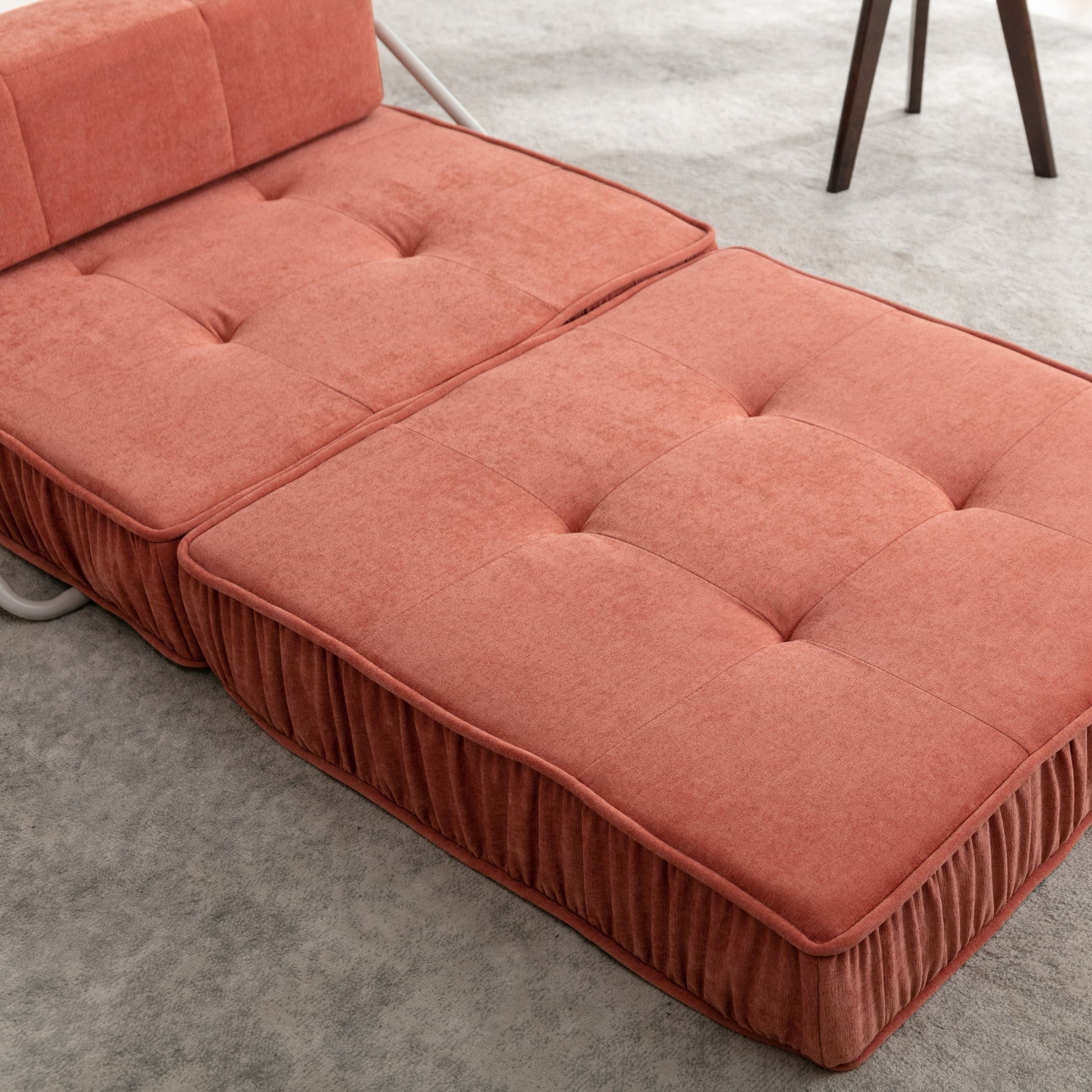 Folding Sofa Bed, Futon Sleeper Chair, Convertible Chair Floor Couch & Sleeping Mattress For Living Room, Guest Room, Home Office, Apartment, Small Space, Bed, Removable Back Cushion, Orange, 1 Seat Orange Chenille Primary Living Space Pillow Back Soft