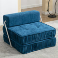 Folding Sofa Bed, Futon Sleeper Chair, Convertible Chair Floor Couch & Sleeping Mattress For Living Room, Guest Room, Home Office, Apartment, Small Space, Bed, Removable Back Cushion, Blue, 1 Seat Blue Chenille Primary Living Space Pillow Back Soft
