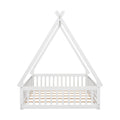 Full Tent Shaped Floor Bed, With Guardrails, Slats, Door ,White Full White Wood Bedroom American Design Pine Bed Frame Pine