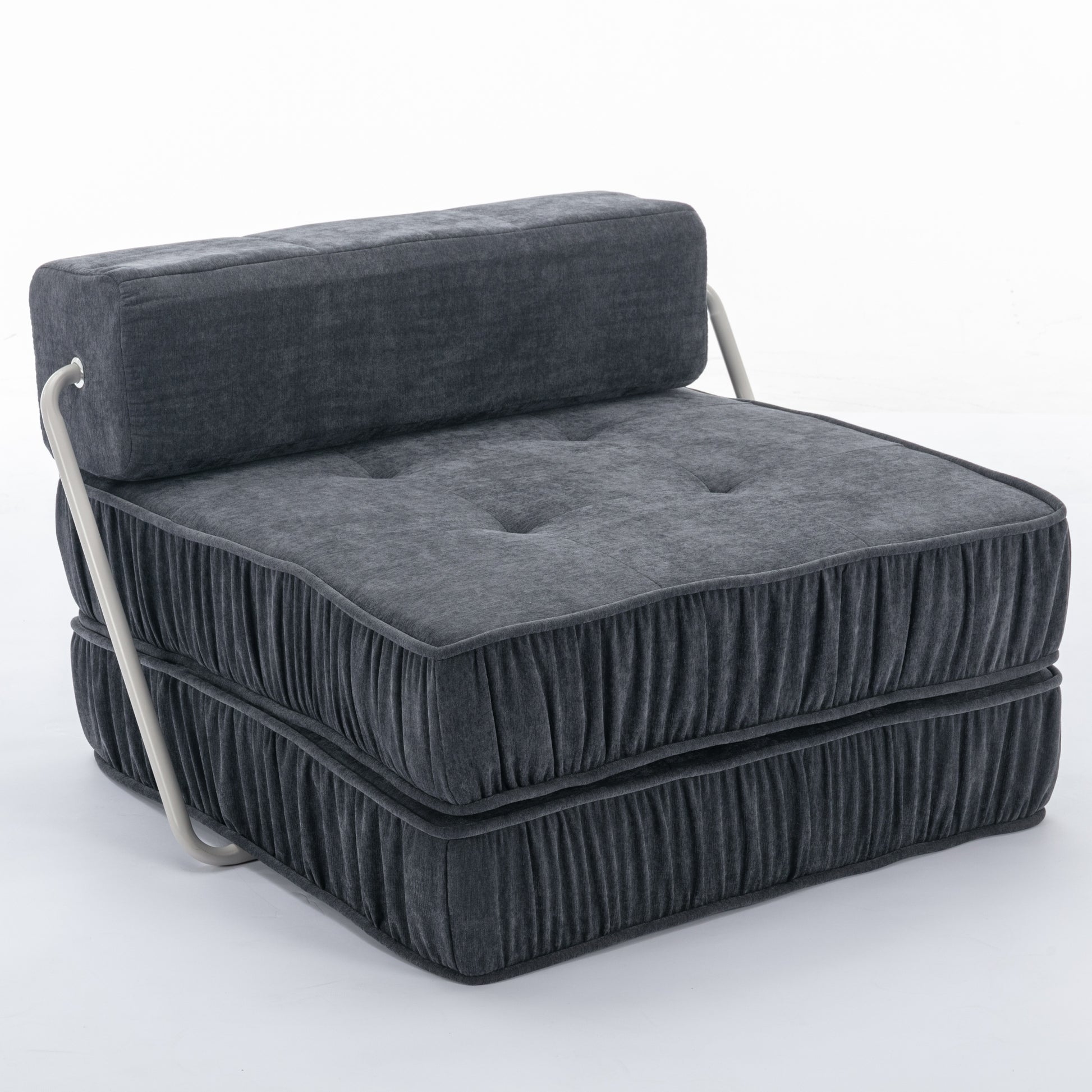 Folding Sofa Bed, Futon Sleeper Chair, Convertible Chair Floor Couch & Sleeping Mattress For Living Room, Guest Room, Home Office, Apartment, Small Space, Bed, Removable Back Cushion, Grey, 1 Seat Grey Chenille Primary Living Space Pillow Back Soft