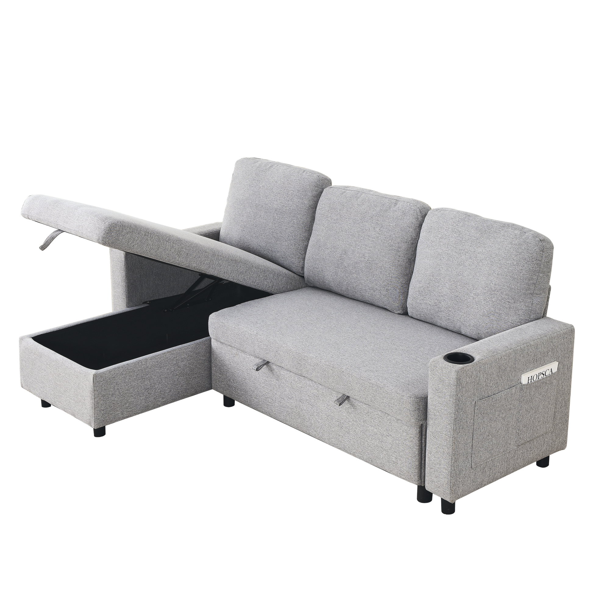Fx78.7"Comfortable Linen L Shaped Combo Sofa Sofa Bed, Living Room Furniture Sets For Tight Spaces, Reversible Sleeper Combo Sofa With Pullout Bed,Reversible Sofa Bed For Living Room, Office, Apartmen Light Gray Linen Wood Primary Living Space Foam