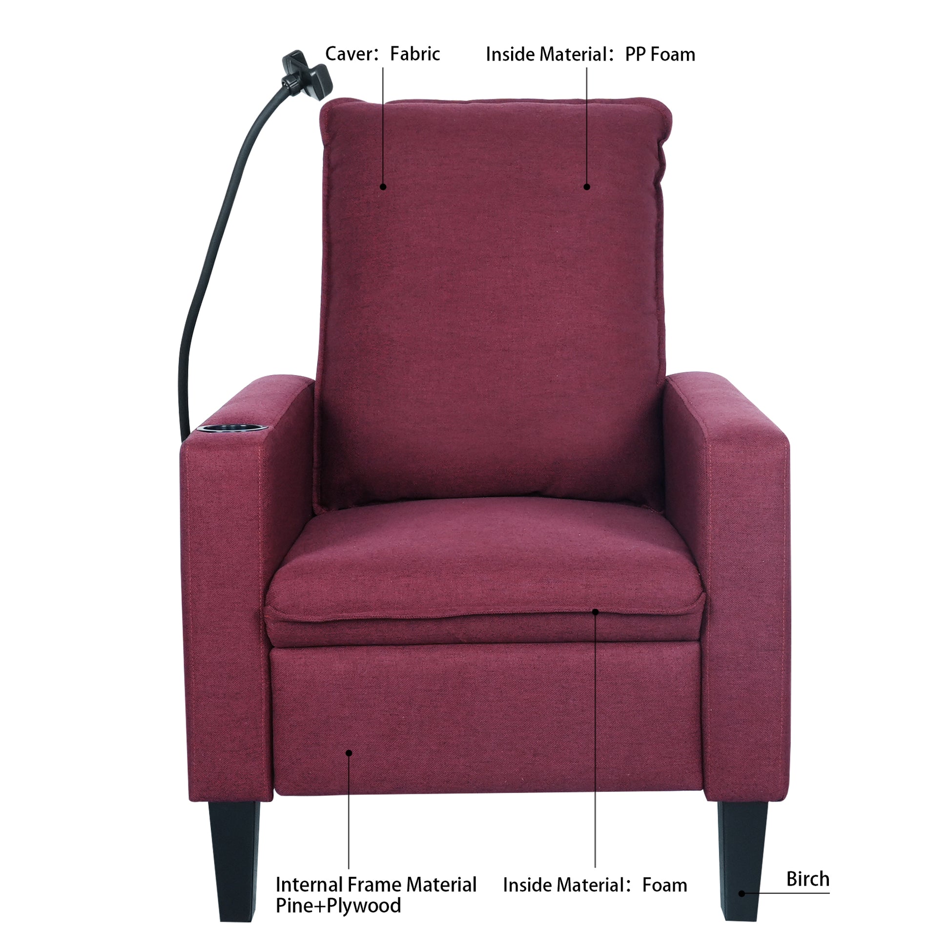 Recliner Chairs For Adults, Adjustable Recliner Sofa With Mobile Phone Holder & Cup Holder, Modern Reclining Chairs Fabric Push Back Recliner Chairs For Living Room, Bedroom, Red Red Foam Polyester