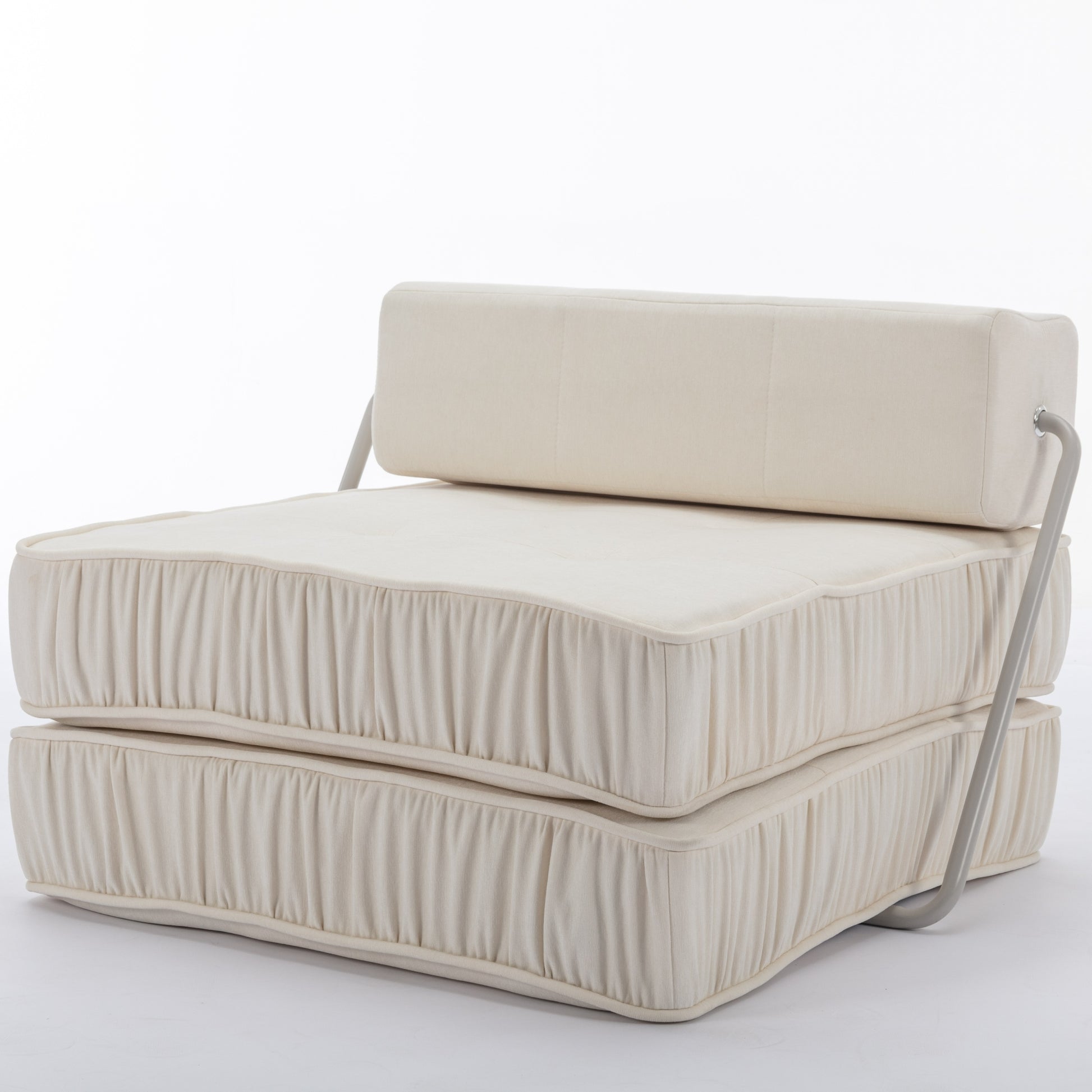 Folding Sofa Bed, Futon Sleeper Chair, Convertible Chair Floor Couch & Sleeping Mattress For Living Room, Guest Room, Home Office, Apartment, Small Space, Bed, Removable Back Cushion, White, 1 Seat White Chenille Primary Living Space Soft Pillow Back