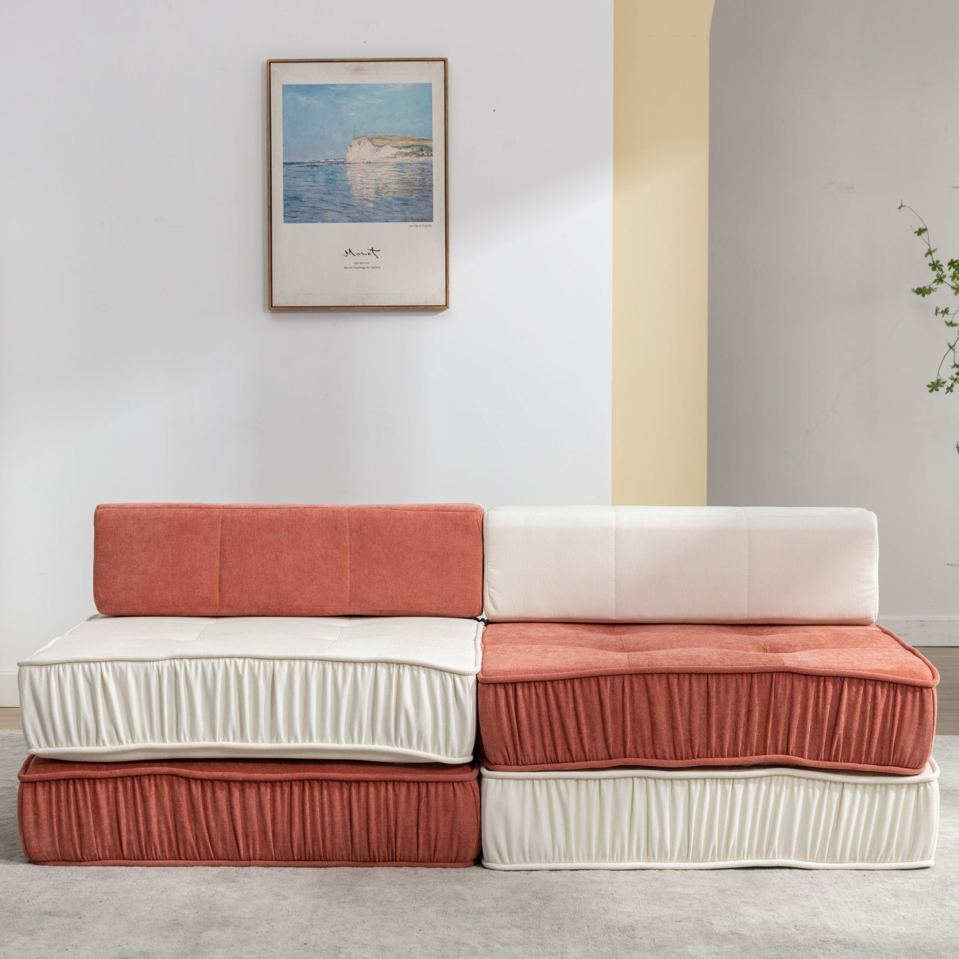 Folding Sofa Bed, Futon Sleeper Chair, Convertible Chair Floor Couch & Sleeping Mattress For Living Room, Guest Room, Home Office, Apartment, Small Space, Bed, Removable Back Cushion, Orange, 1 Seat Orange Chenille Primary Living Space Pillow Back Soft