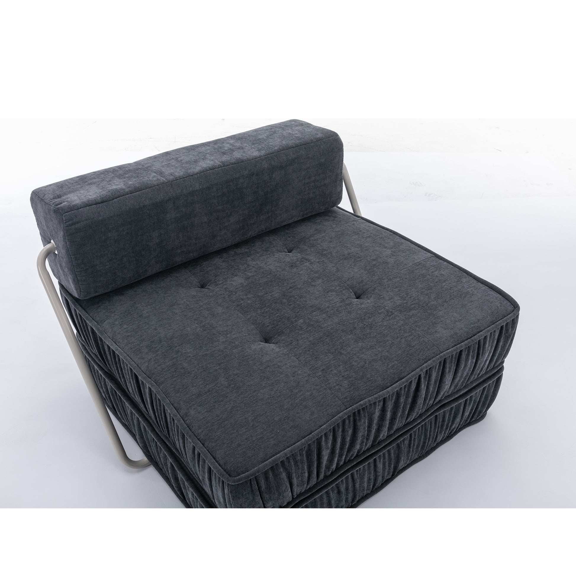 Folding Sofa Bed, Futon Sleeper Chair, Convertible Chair Floor Couch & Sleeping Mattress For Living Room, Guest Room, Home Office, Apartment, Small Space, Bed, Removable Back Cushion, Grey, 1 Seat Grey Chenille Primary Living Space Pillow Back Soft