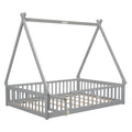 Full Tent Shaped Floor Bed, With Guardrails, Slats, Door ,Grey Full Grey Wood Bedroom American Design Pine Bed Frame Pine