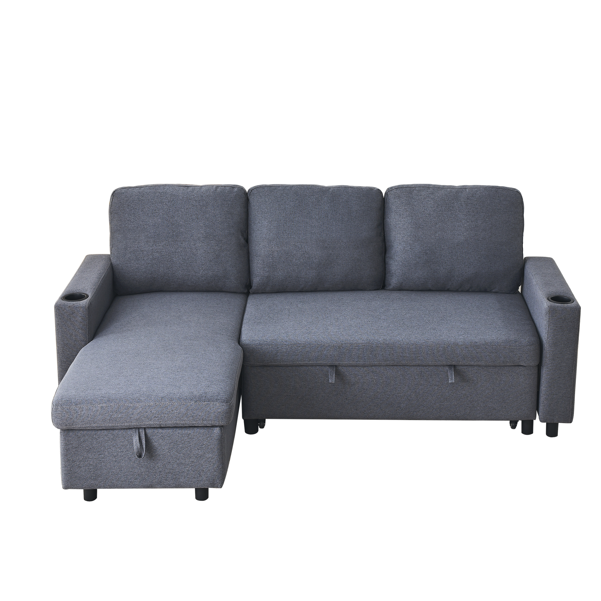 Fx78.7"Comfortable Linen L Shaped Combo Sofa Sofa Bed, Living Room Furniture Sets For Tight Spaces, Reversible Sleeper Combo Sofa With Pullout Bed,Reversible Sofa Bed For Living Room, Office, Apartmen Dark Gray Linen Wood Primary Living Space Foam Fabric