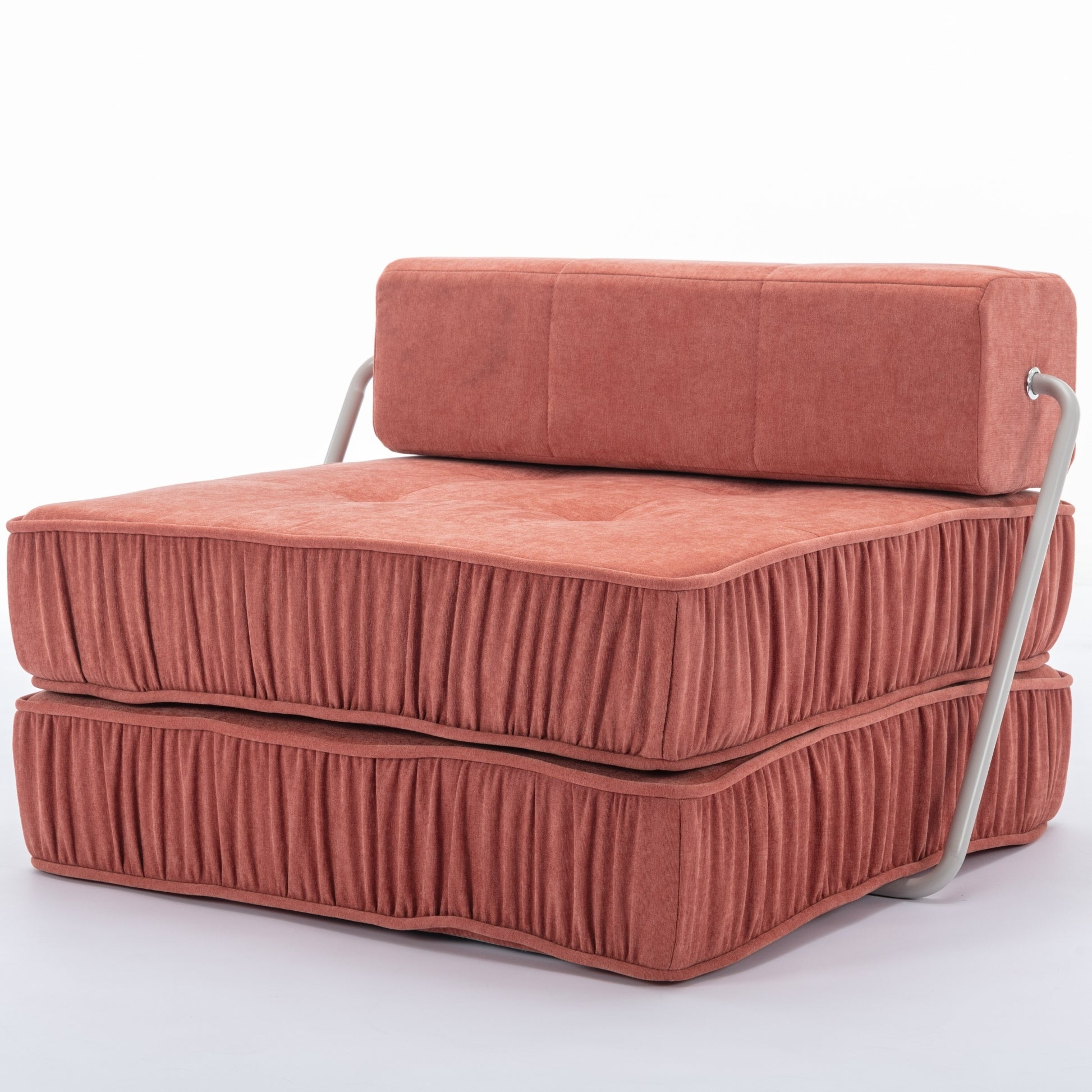 Folding Sofa Bed, Futon Sleeper Chair, Convertible Chair Floor Couch & Sleeping Mattress For Living Room, Guest Room, Home Office, Apartment, Small Space, Bed, Removable Back Cushion, Orange, 1 Seat Orange Chenille Primary Living Space Pillow Back Soft