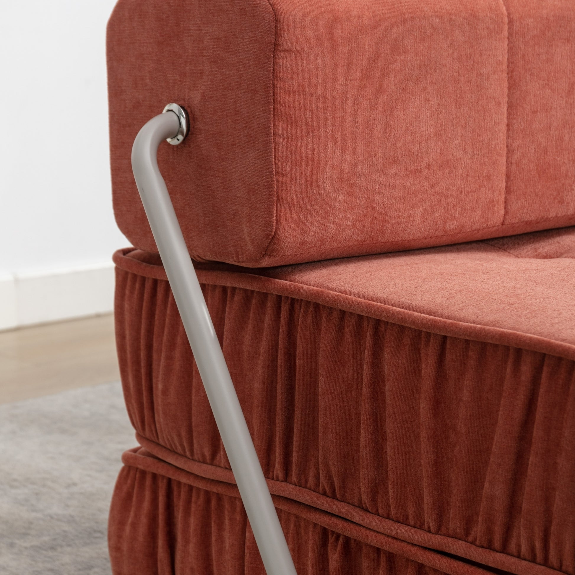 Folding Sofa Bed, Futon Sleeper Chair, Convertible Chair Floor Couch & Sleeping Mattress For Living Room, Guest Room, Home Office, Apartment, Small Space, Bed, Removable Back Cushion, Orange, 1 Seat Orange Chenille Primary Living Space Pillow Back Soft