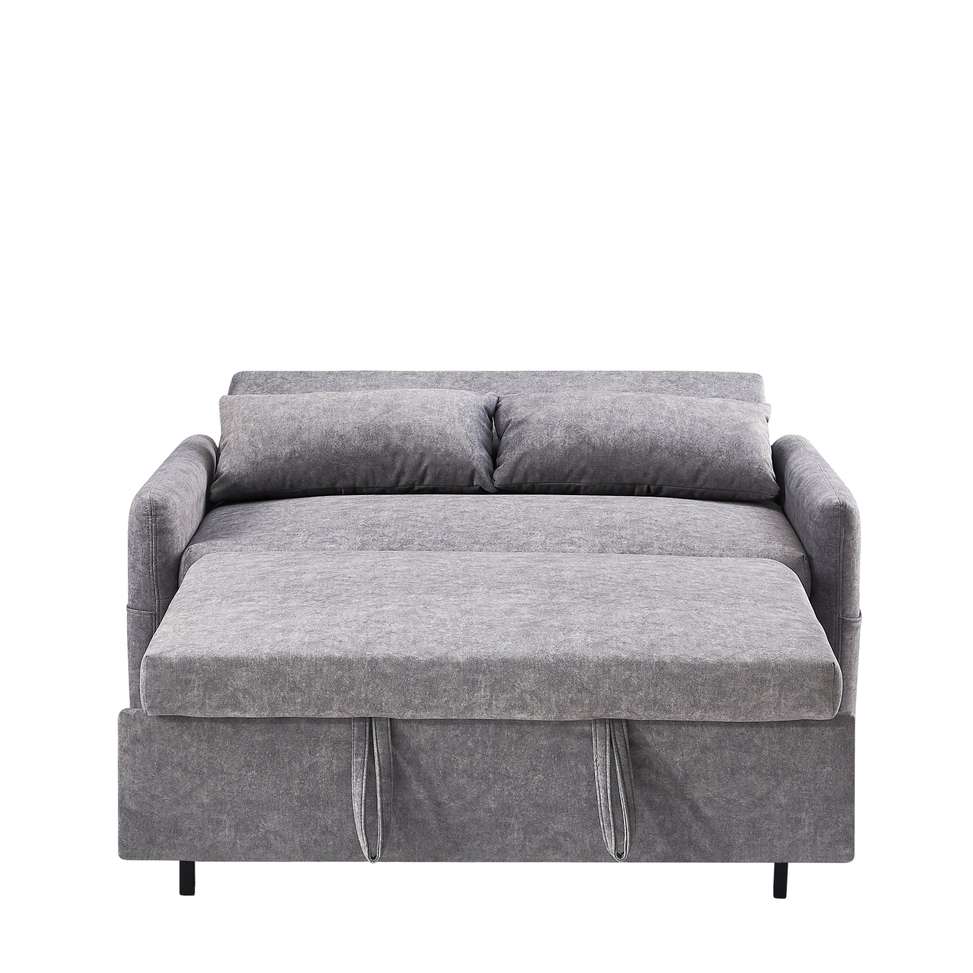 55.1" Pull Out Sleep Sofa Bed Loveseats Sofa Couch With Adjsutable Backrest, Storage Pockets, 2 Soft Pillows, Usb Ports For Living Room, Bedroom, Apartment, Office,Grey Old Sku Wf307821Aae Grey Foam Microfiber