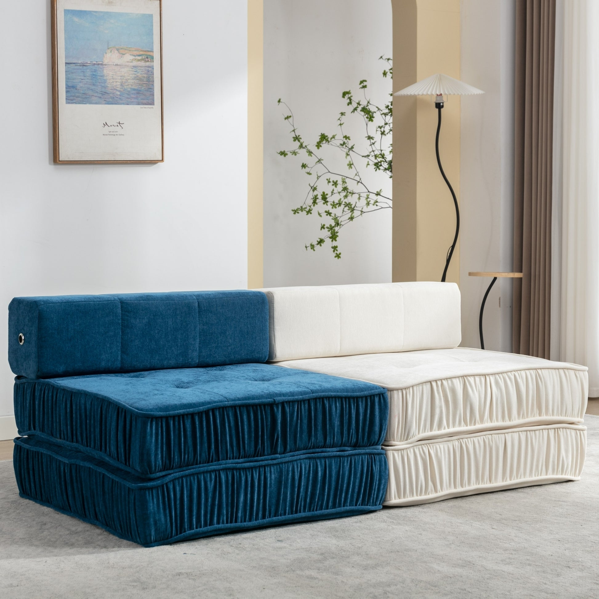 Folding Sofa Bed, Futon Sleeper Chair, Convertible Chair Floor Couch & Sleeping Mattress For Living Room, Guest Room, Home Office, Apartment, Small Space, Bed, Removable Back Cushion, Grey, 1 Seat Grey Chenille Primary Living Space Pillow Back Soft