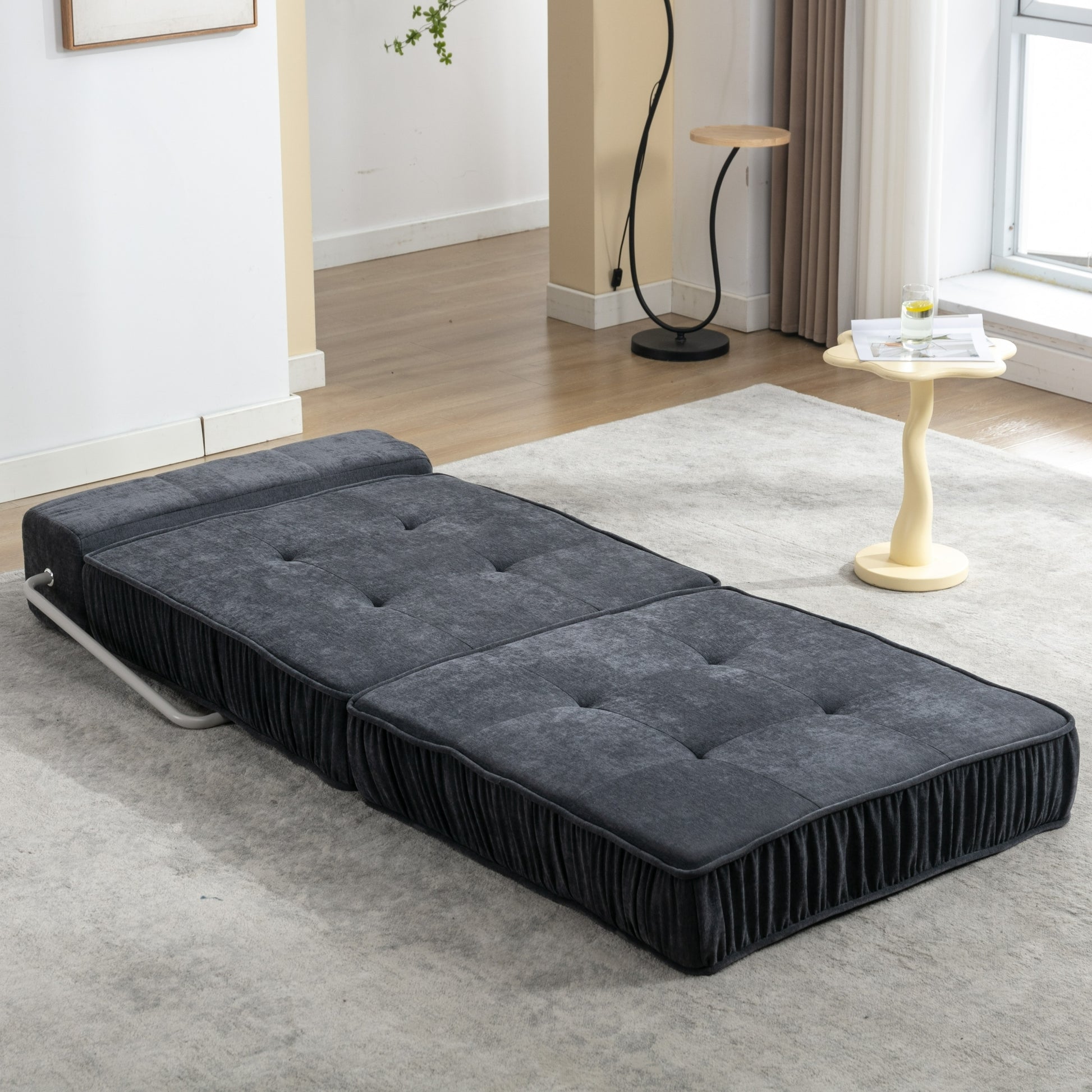 Folding Sofa Bed, Futon Sleeper Chair, Convertible Chair Floor Couch & Sleeping Mattress For Living Room, Guest Room, Home Office, Apartment, Small Space, Bed, Removable Back Cushion, Grey, 1 Seat Grey Chenille Primary Living Space Pillow Back Soft