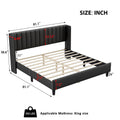 King Size Upholstered Platform Bed Frame With Headboard, Mattress Foundation, Wood Slat Support, Quiet, No Box Spring Needed, Easy To Assemble Black Black Wood