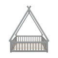 Full Tent Shaped Floor Bed, With Guardrails, Slats, Door ,Grey Full Grey Wood Bedroom American Design Pine Bed Frame Pine