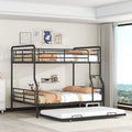 Full Xl Over Queen Metal Bunk Bed With Twin Size Trundle, Black Black Iron
