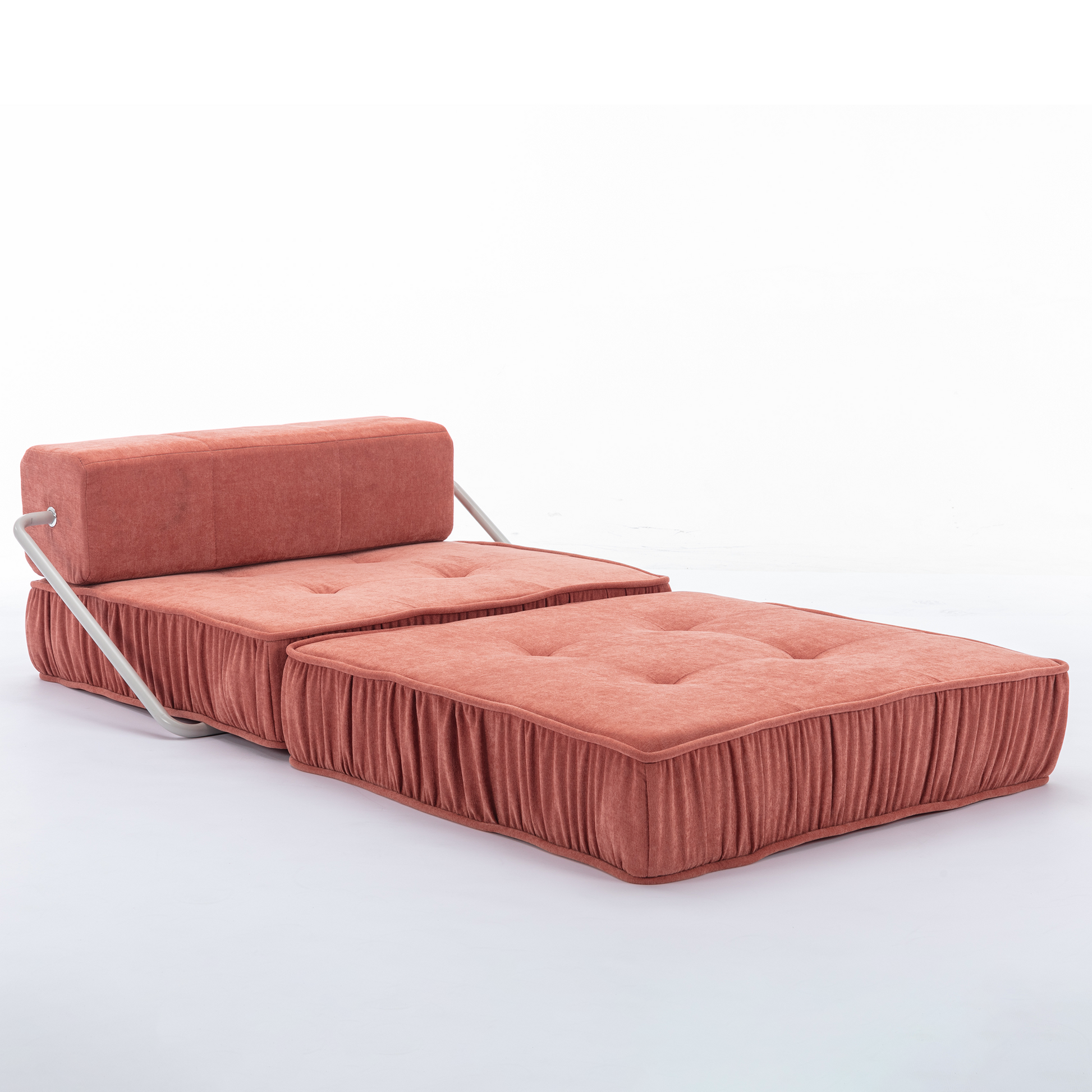 Folding Sofa Bed, Futon Sleeper Chair, Convertible Chair Floor Couch & Sleeping Mattress For Living Room, Guest Room, Home Office, Apartment, Small Space, Bed, Removable Back Cushion, Orange, 1 Seat Orange Chenille Primary Living Space Pillow Back Soft