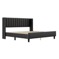 King Size Upholstered Platform Bed Frame With Headboard, Mattress Foundation, Wood Slat Support, Quiet, No Box Spring Needed, Easy To Assemble Black Black Wood