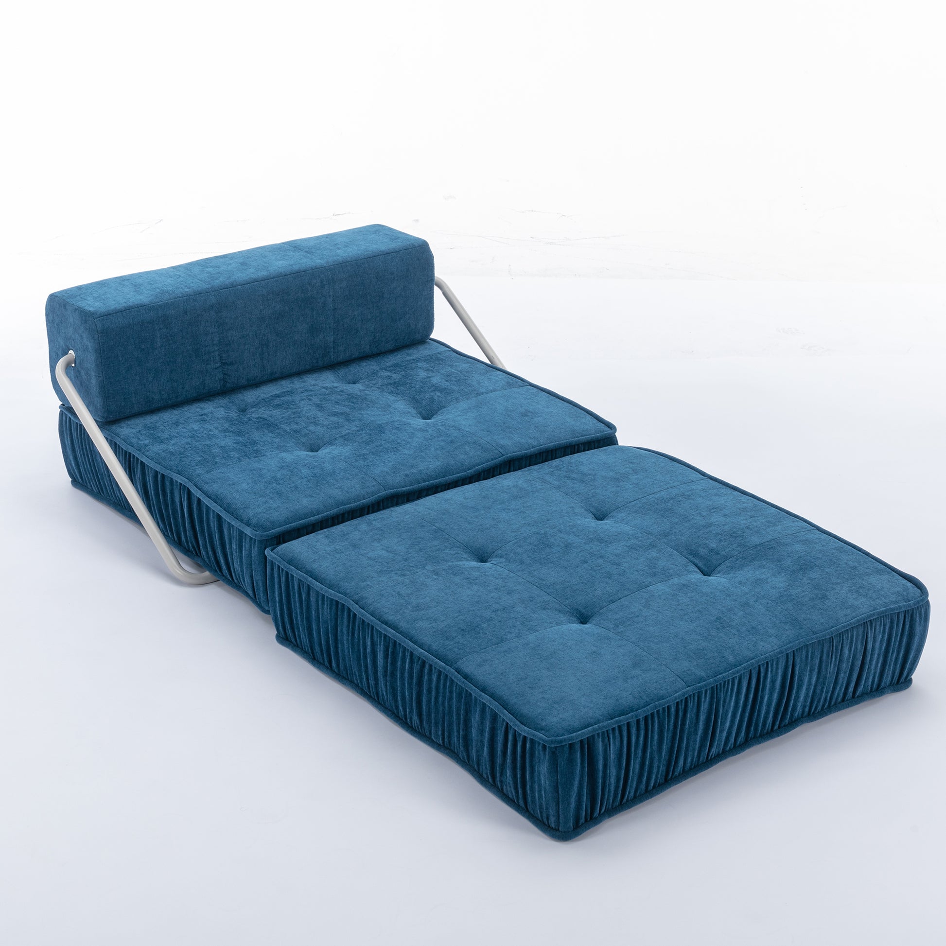 Folding Sofa Bed, Futon Sleeper Chair, Convertible Chair Floor Couch & Sleeping Mattress For Living Room, Guest Room, Home Office, Apartment, Small Space, Bed, Removable Back Cushion, Blue, 1 Seat Blue Chenille Primary Living Space Pillow Back Soft