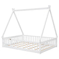 Full Tent Shaped Floor Bed, With Guardrails, Slats, Door ,White Full White Wood Bedroom American Design Pine Bed Frame Pine