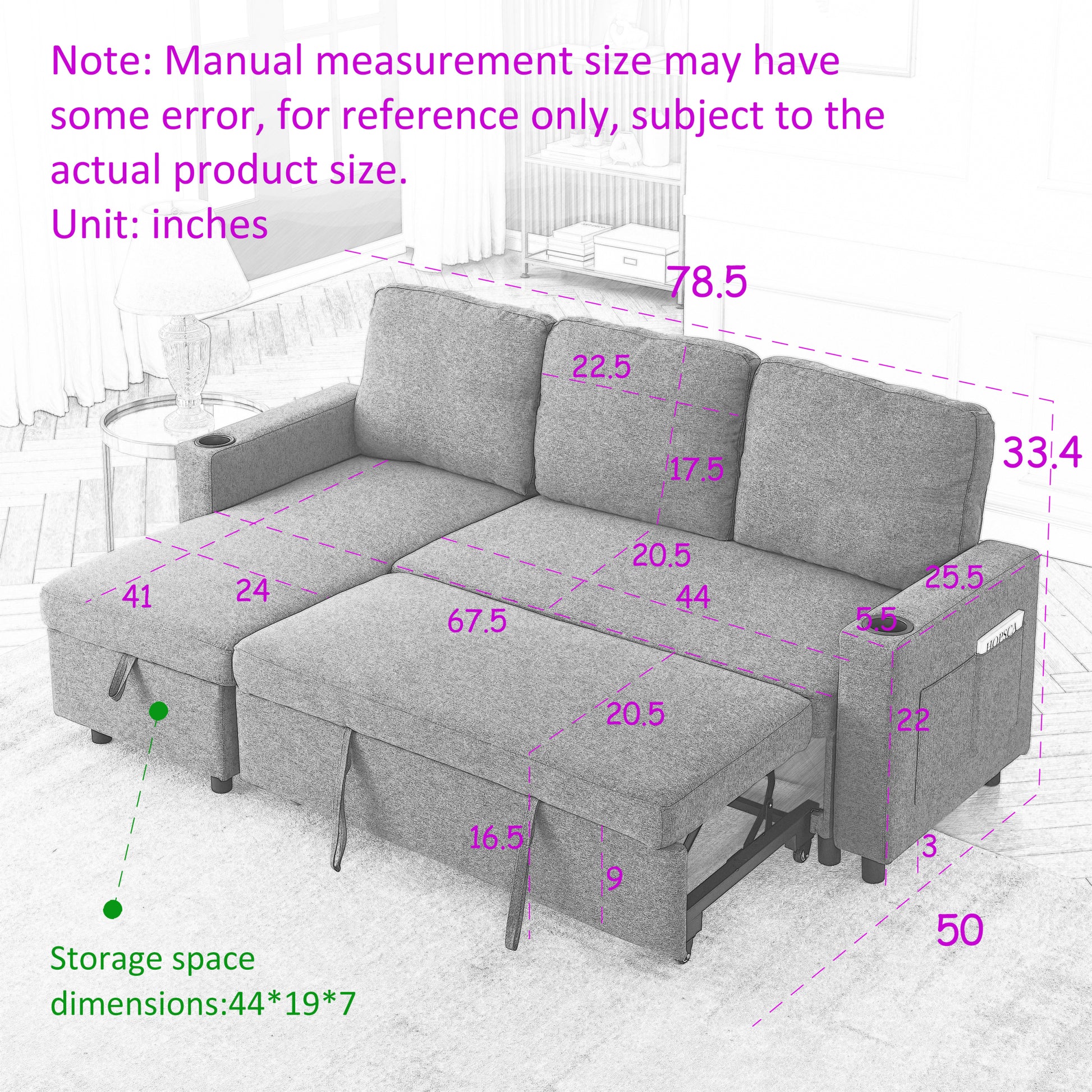 Fx78.7"Comfortable Linen L Shaped Combo Sofa Sofa Bed, Living Room Furniture Sets For Tight Spaces, Reversible Sleeper Combo Sofa With Pullout Bed,Reversible Sofa Bed For Living Room, Office, Apartmen Light Gray Linen Wood Primary Living Space Foam