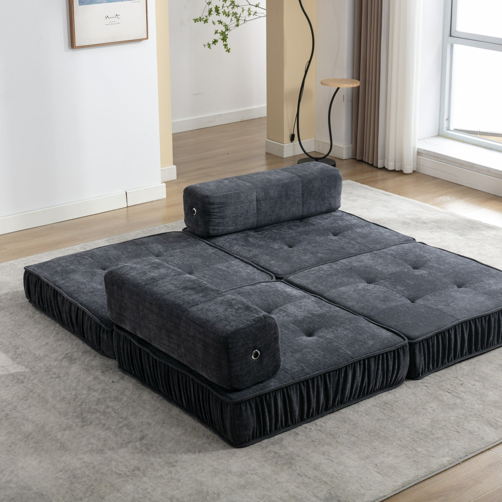 Folding Sofa Bed, Futon Sleeper Chair, Convertible Chair Floor Couch & Sleeping Mattress For Living Room, Guest Room, Home Office, Apartment, Small Space, Bed, Removable Back Cushion, Grey, 1 Seat Grey Chenille Primary Living Space Pillow Back Soft