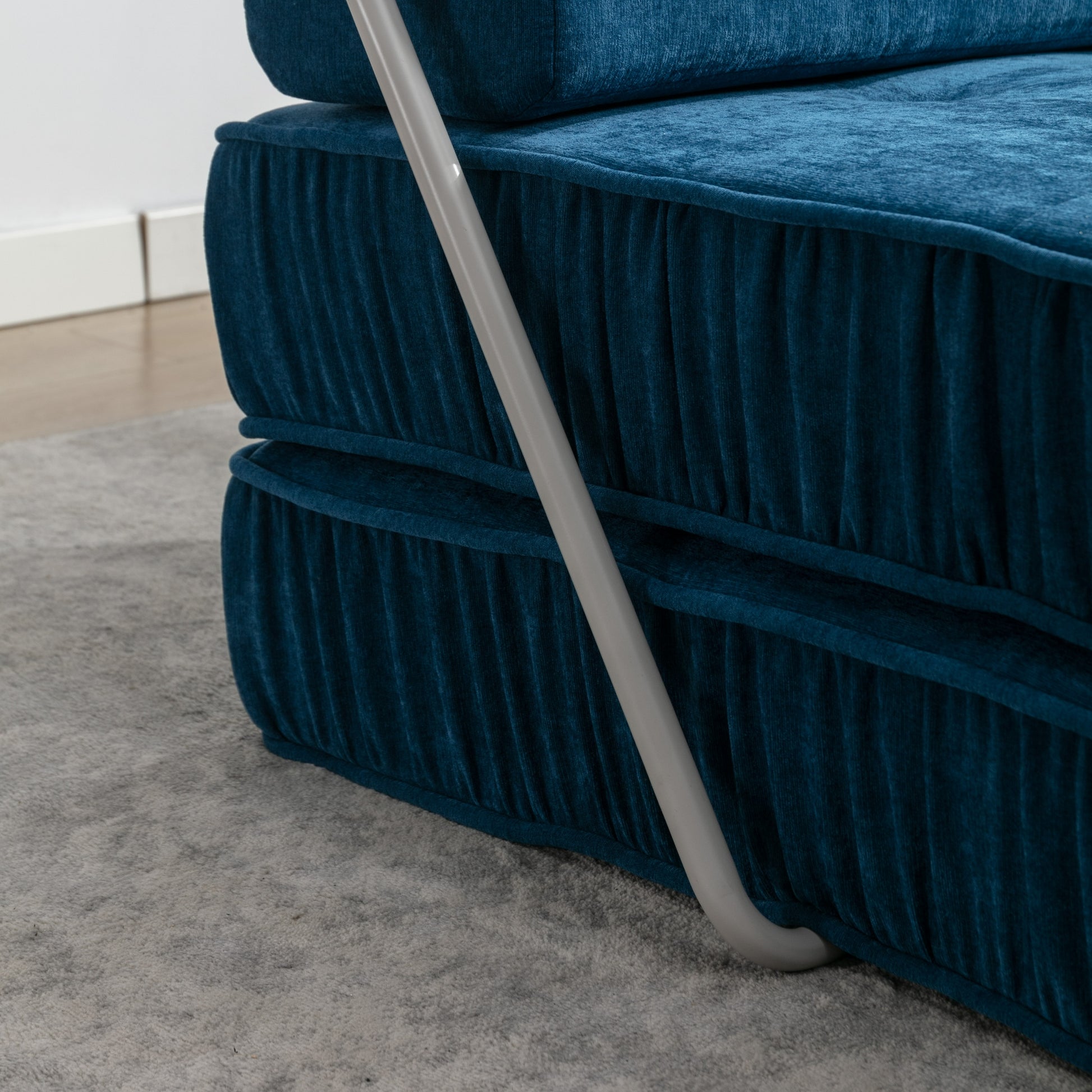 Folding Sofa Bed, Futon Sleeper Chair, Convertible Chair Floor Couch & Sleeping Mattress For Living Room, Guest Room, Home Office, Apartment, Small Space, Bed, Removable Back Cushion, Blue, 1 Seat Blue Chenille Primary Living Space Pillow Back Soft