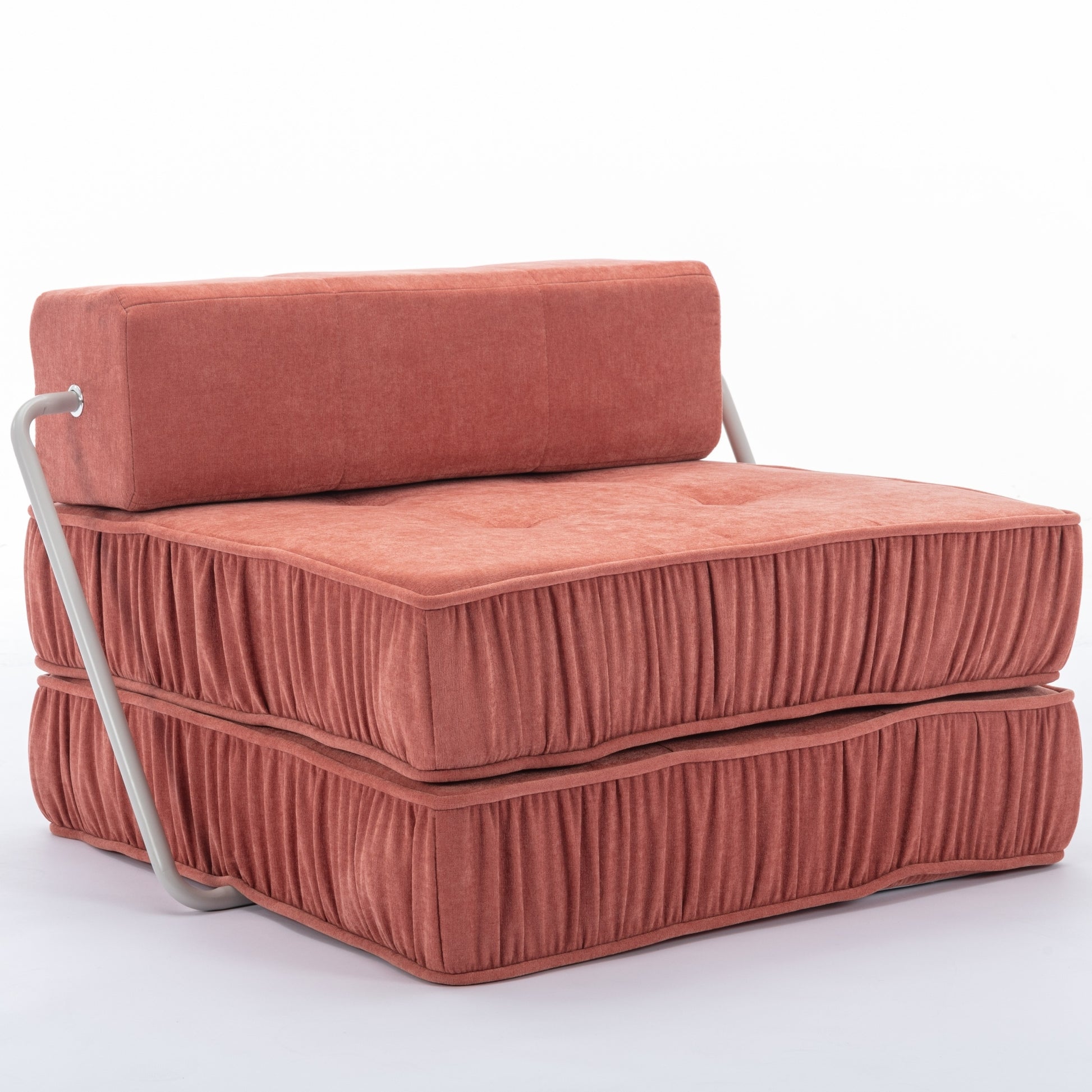 Folding Sofa Bed, Futon Sleeper Chair, Convertible Chair Floor Couch & Sleeping Mattress For Living Room, Guest Room, Home Office, Apartment, Small Space, Bed, Removable Back Cushion, Orange, 1 Seat Orange Chenille Primary Living Space Pillow Back Soft